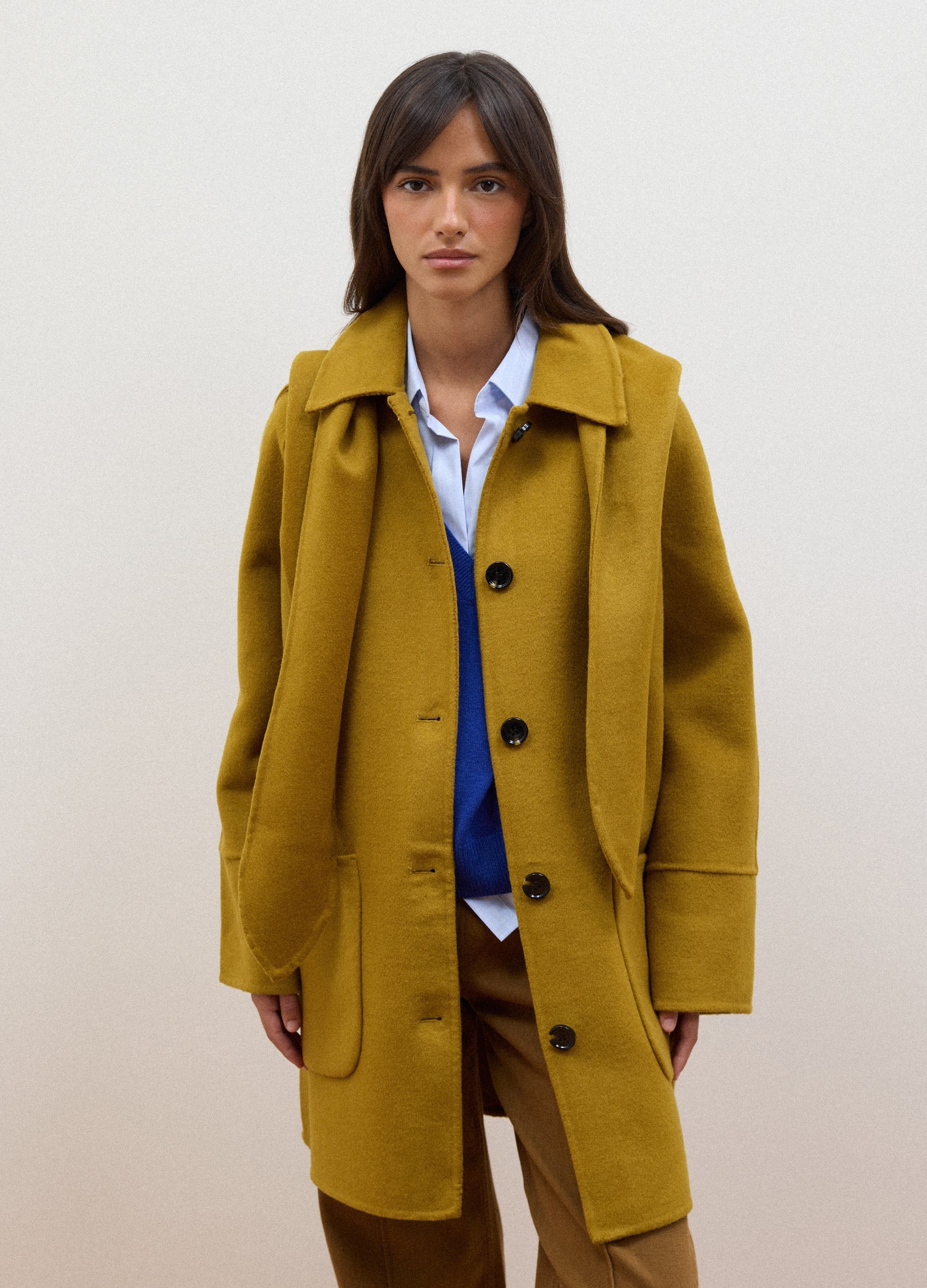 LES COPAINS, Cappotto Giallo In Misto Lana Con Chiusura A Bottoni, Donna, Giallo, Taglia: XS