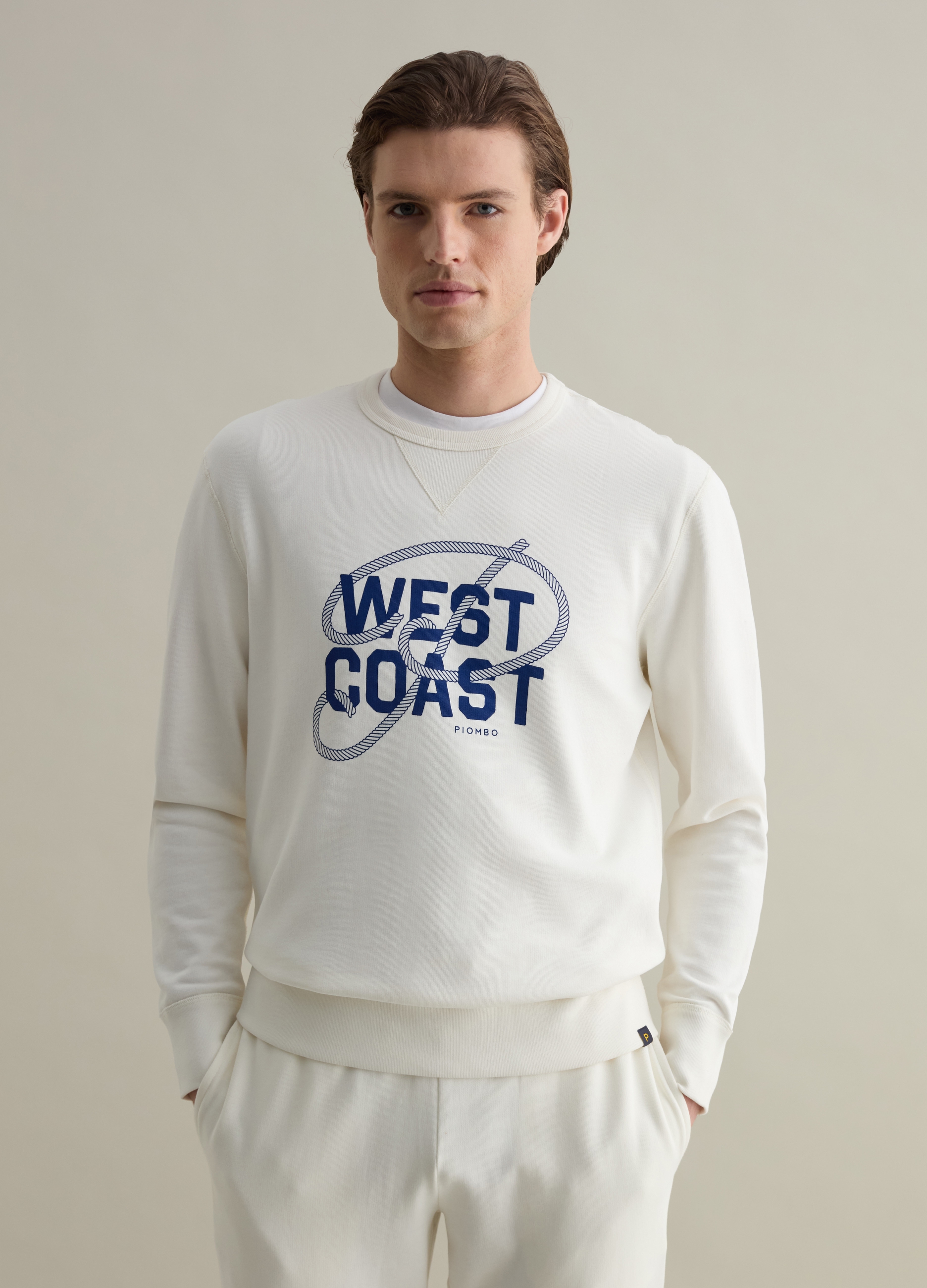 PIOMBO, Felpa Girocollo Stampata, Uomo, Bianco, Taglia: S