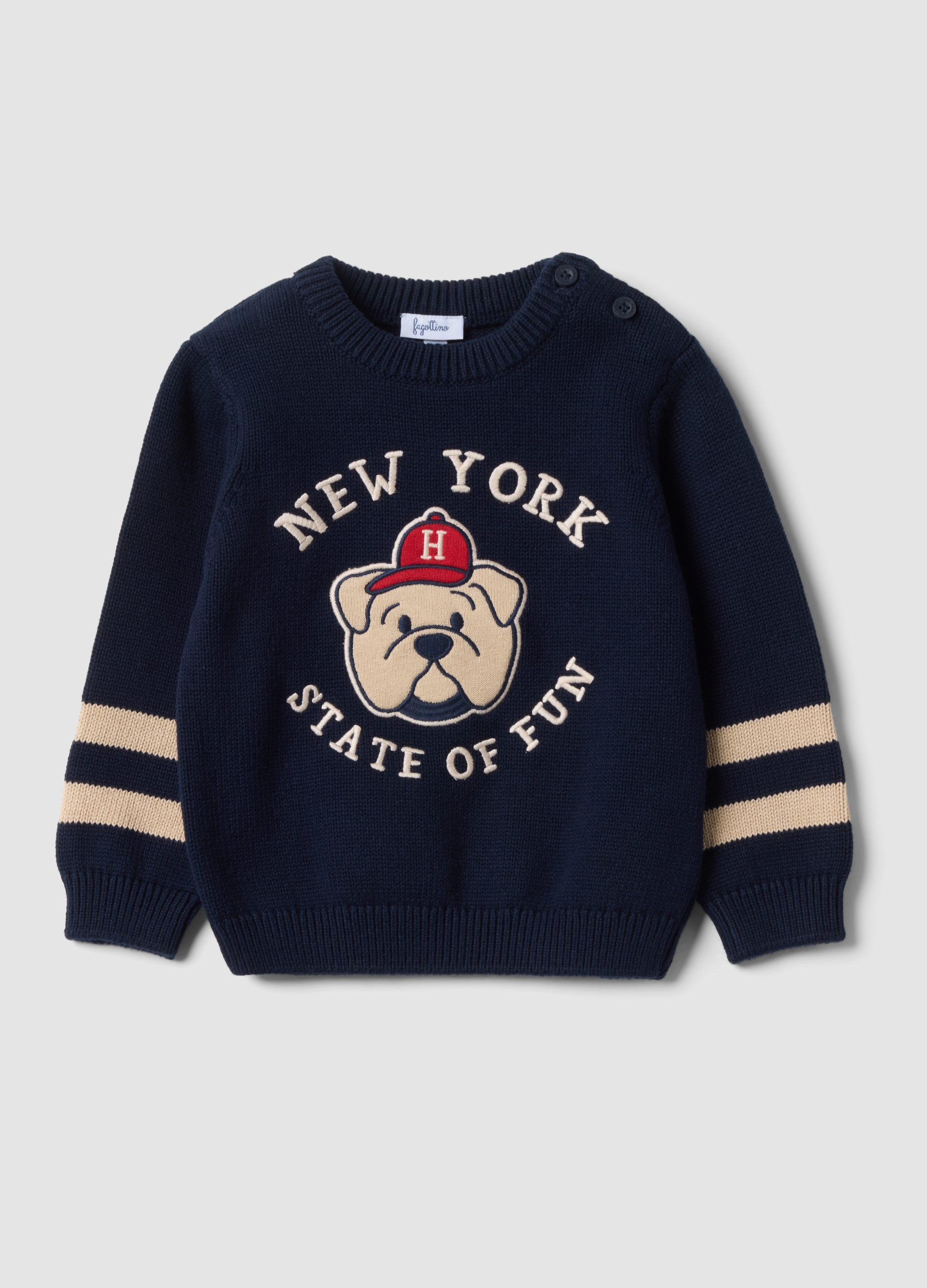 FAGOTTINO, Maglione Blu In Puro Cotone Con Girocollo E Stampa Cagnolino Per Bimbo, Bambino, Blu, Taglia: 12-18