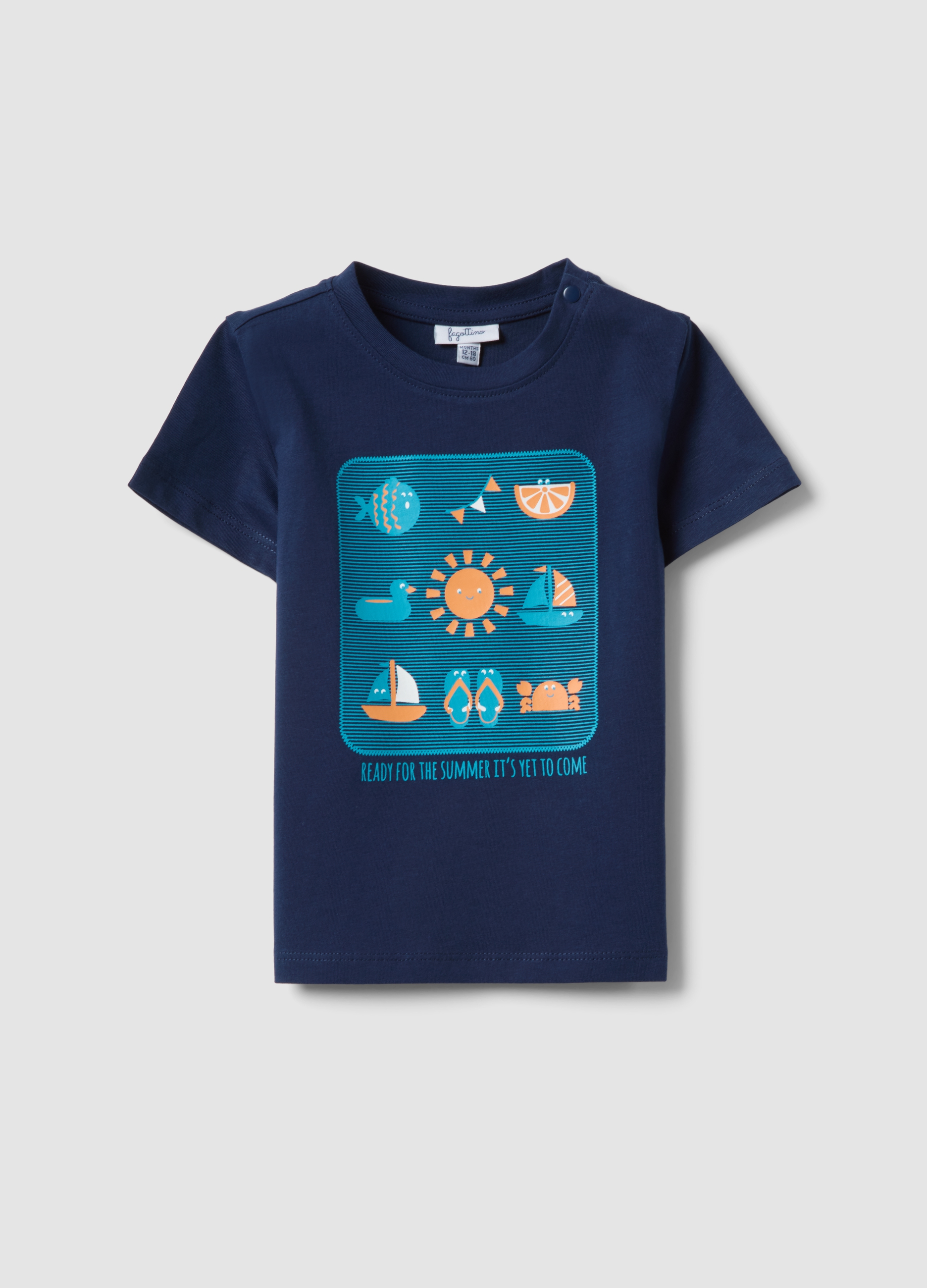 FAGOTTINO, Camiseta Azul De Algodón Puro Para Niño, Corte Regular, Con Estampado Marinero, Niño, Azul, Talla: 30-36