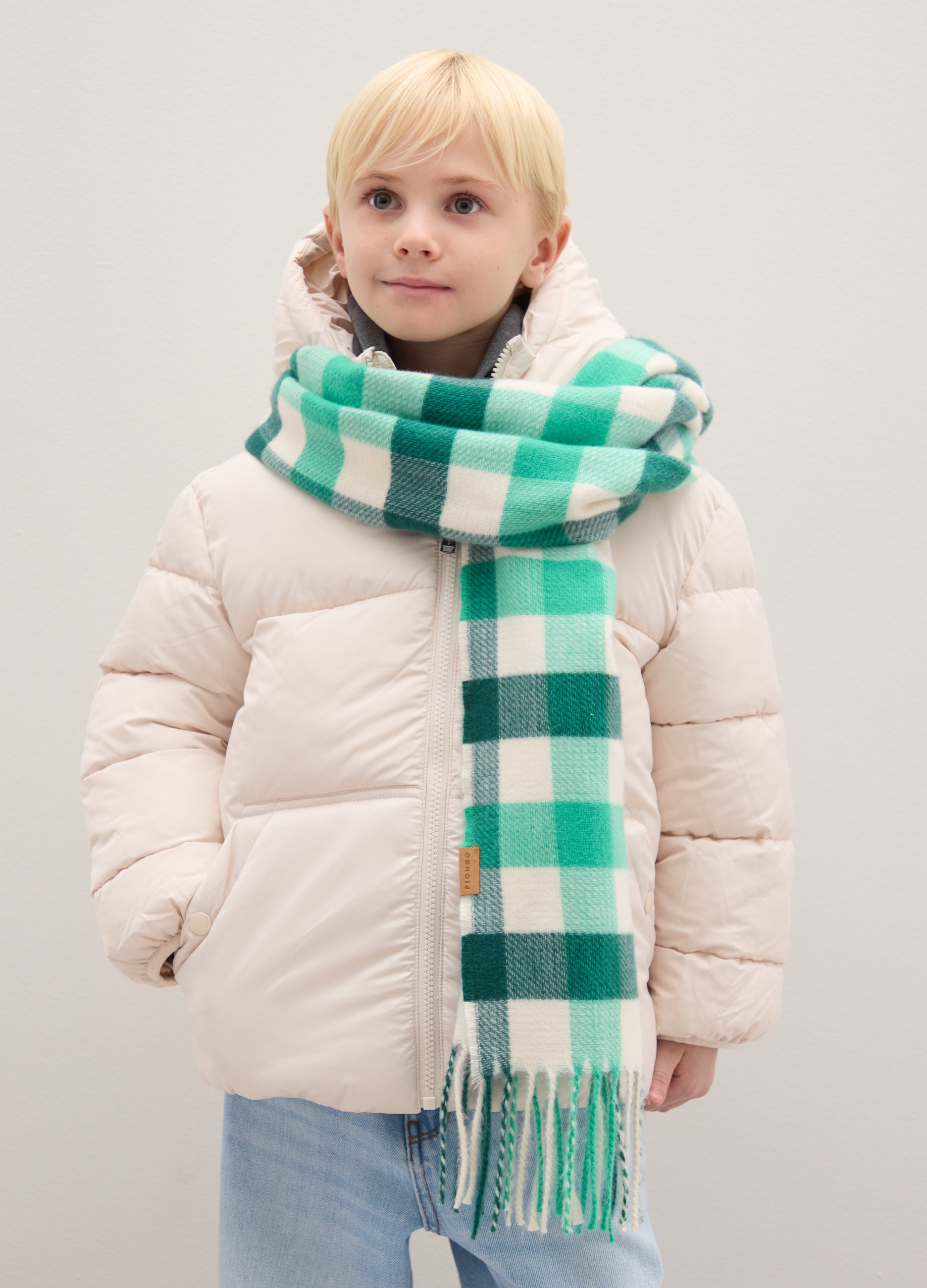 PIOMBO KIDS, Sciarpa Multicolor A Quadri, Bambino, Beige, Taglia: ONE SIZE