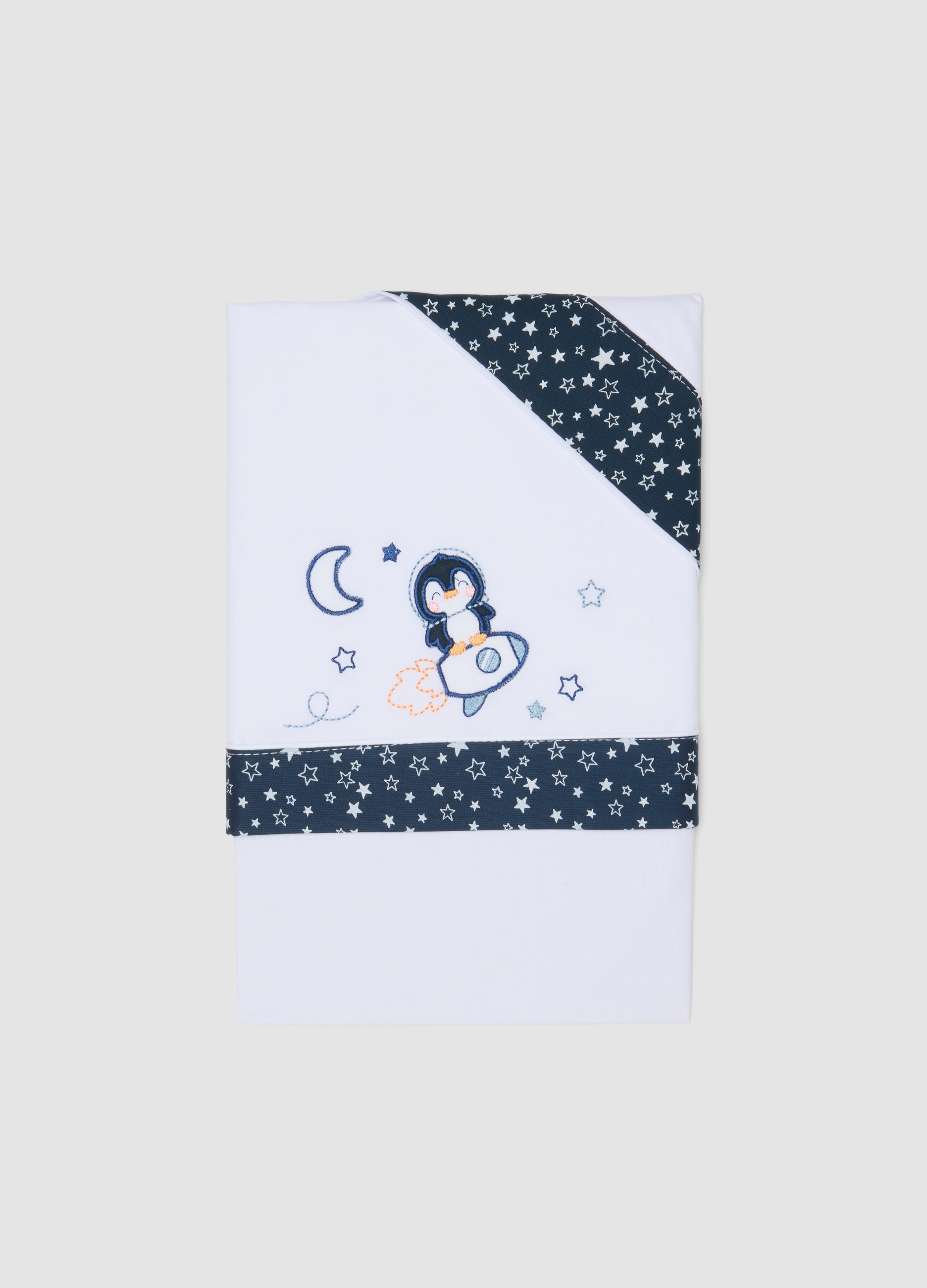 FAGOTTINO, Lenzuolino Bianco E Blu In Puro Cotone Con Stampa Pinguino Per Neonato, Bianco, Taglia: ONE SIZE