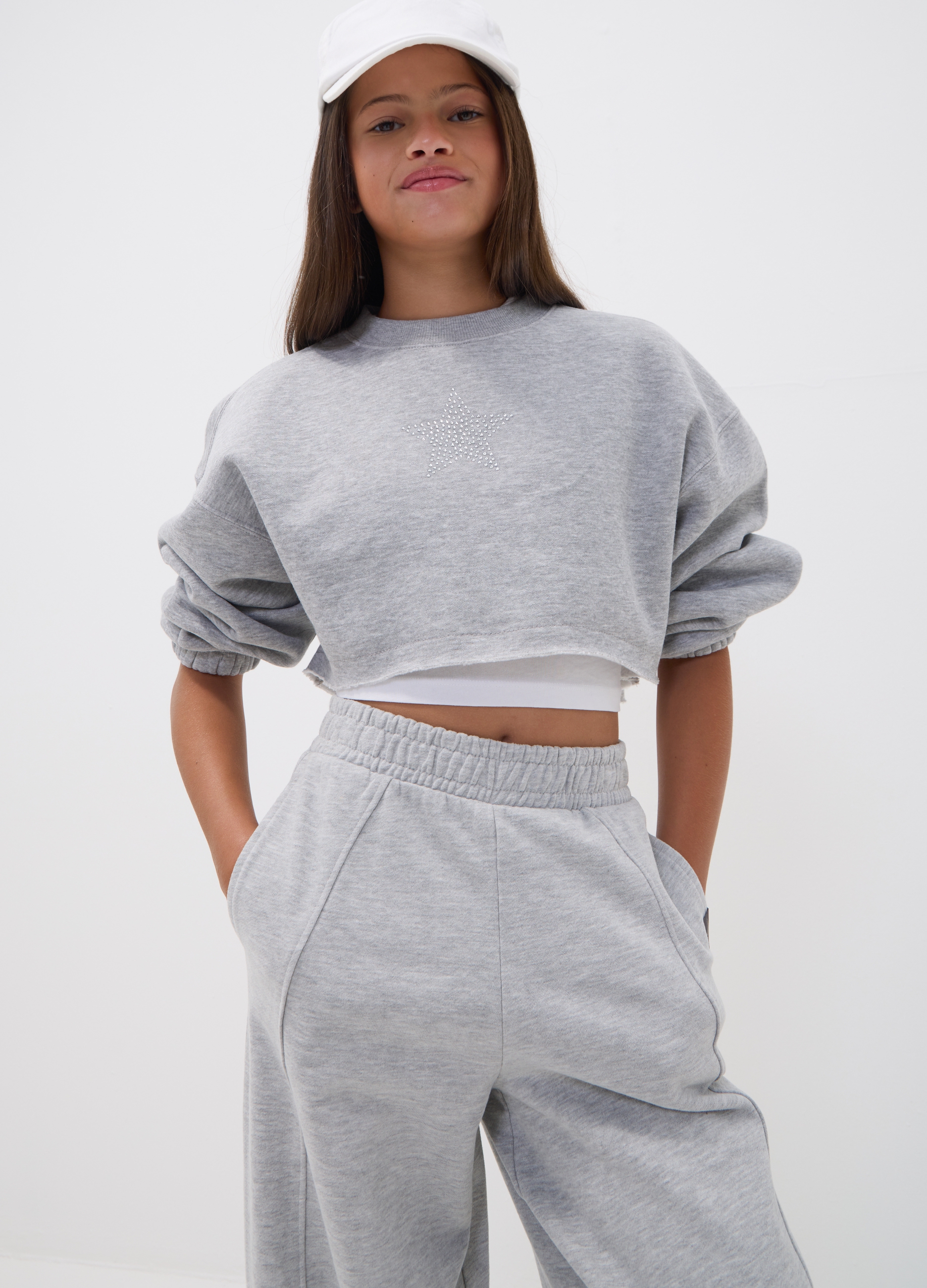 EVERLAST, Felpa Grigia Cropped In Misto Cotone, Unisex, Grigio, Taglia: 11-12