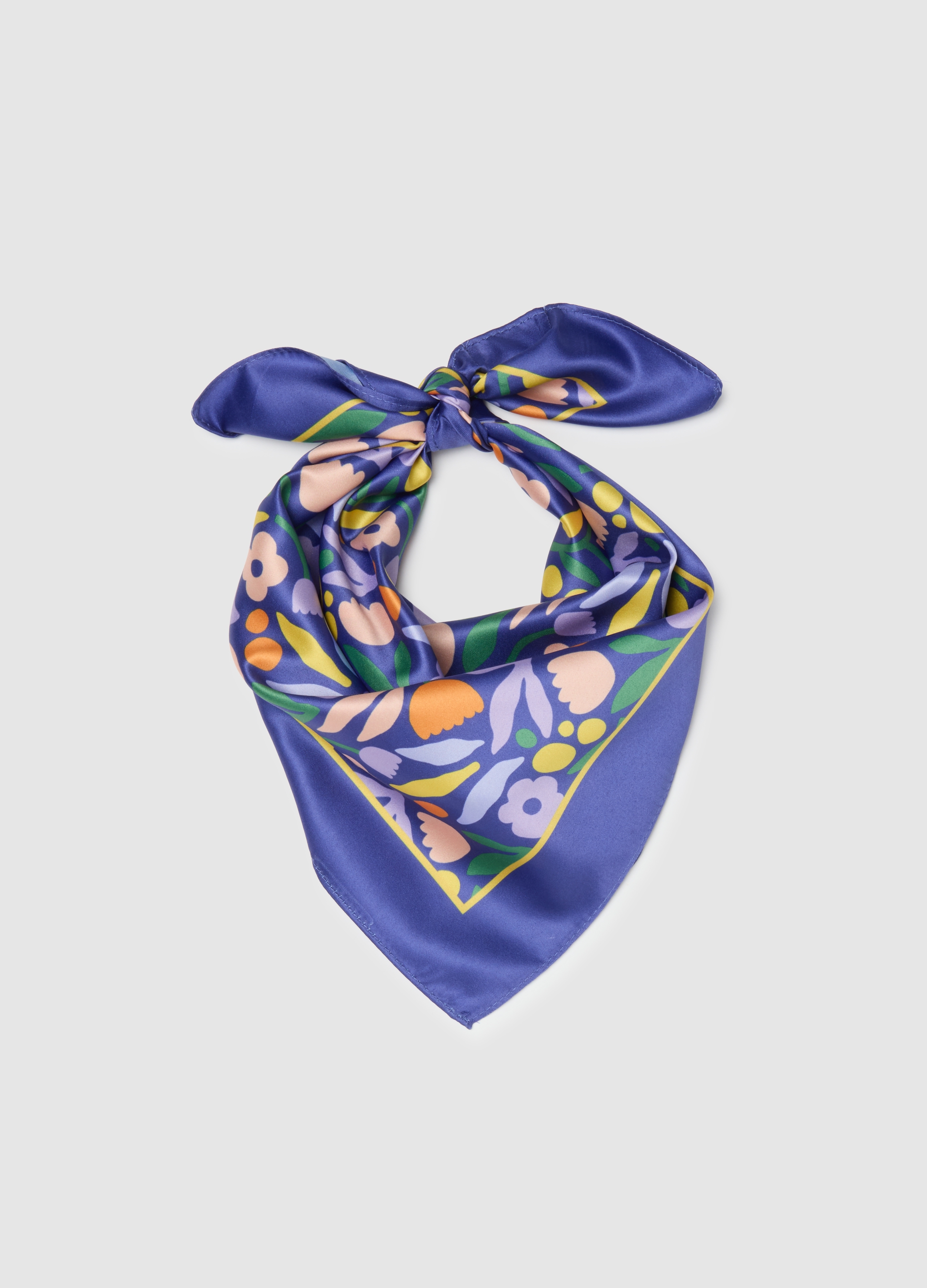 Foulard Multicolor Regular Fit Con Motivo Floreale, Mujer, Azul/amarillo, Talla: FASUL