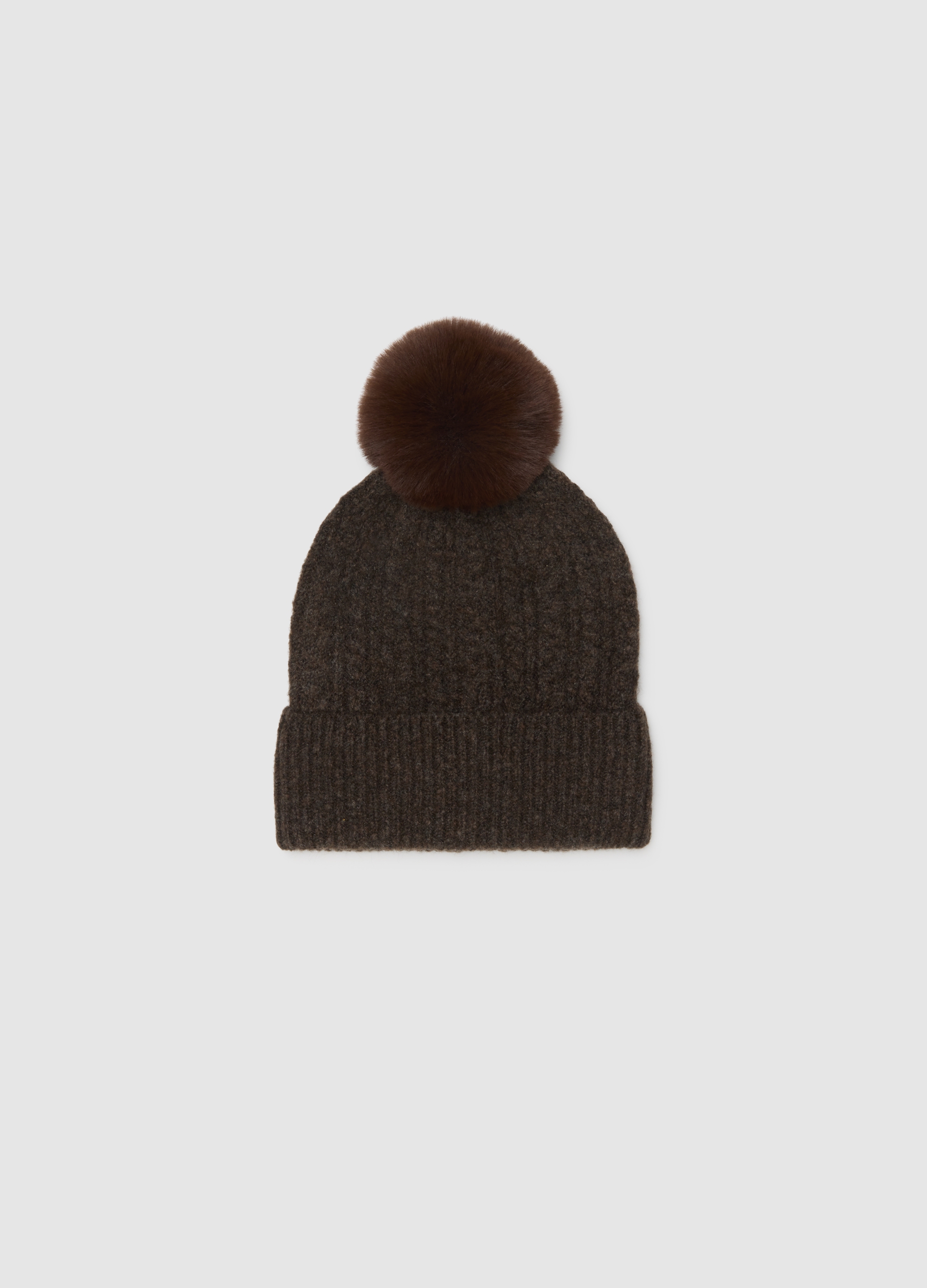 Berretto Beanie Marrone Lavorato A Maglia Con Pompon, Mujer, Marrón oscuro, Talla: FASUL