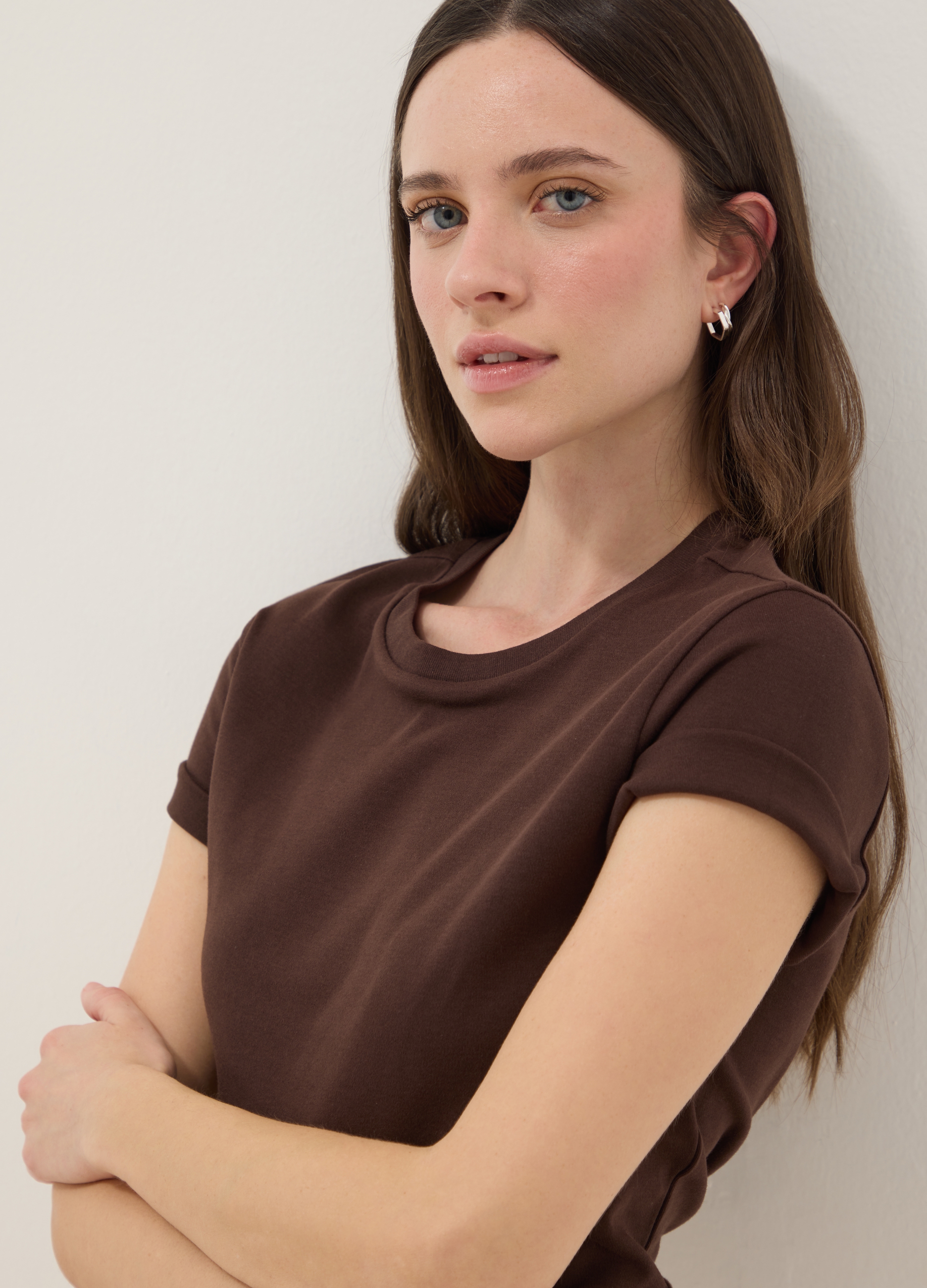 B.ANGEL, Camiseta Marrón De Algodón Puro Corte Regular, Mujer, Marrón oscuro, Talla: 42