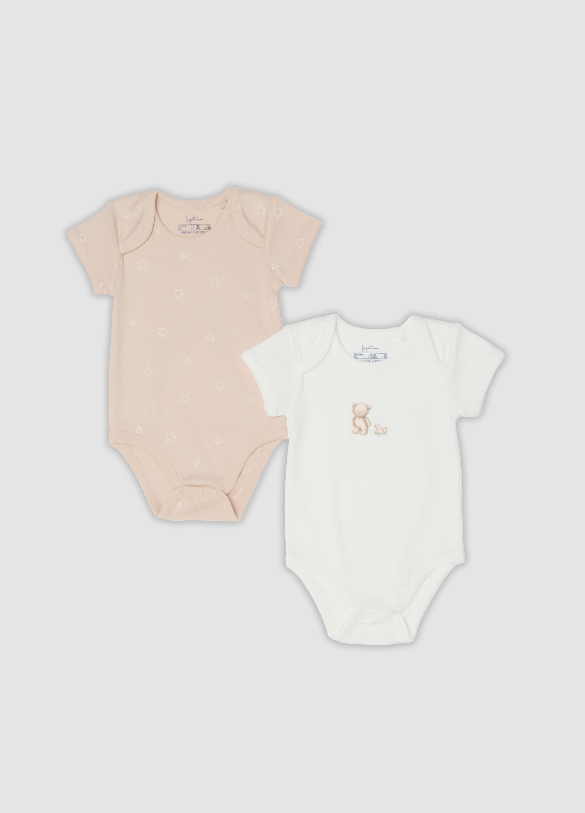 FAGOTTINO, Bipack Di Body Bianco E Beige In Cotone Organico A Maniche Corte Per Neonati, Unisex, Multicolor, Taglia: 1-3