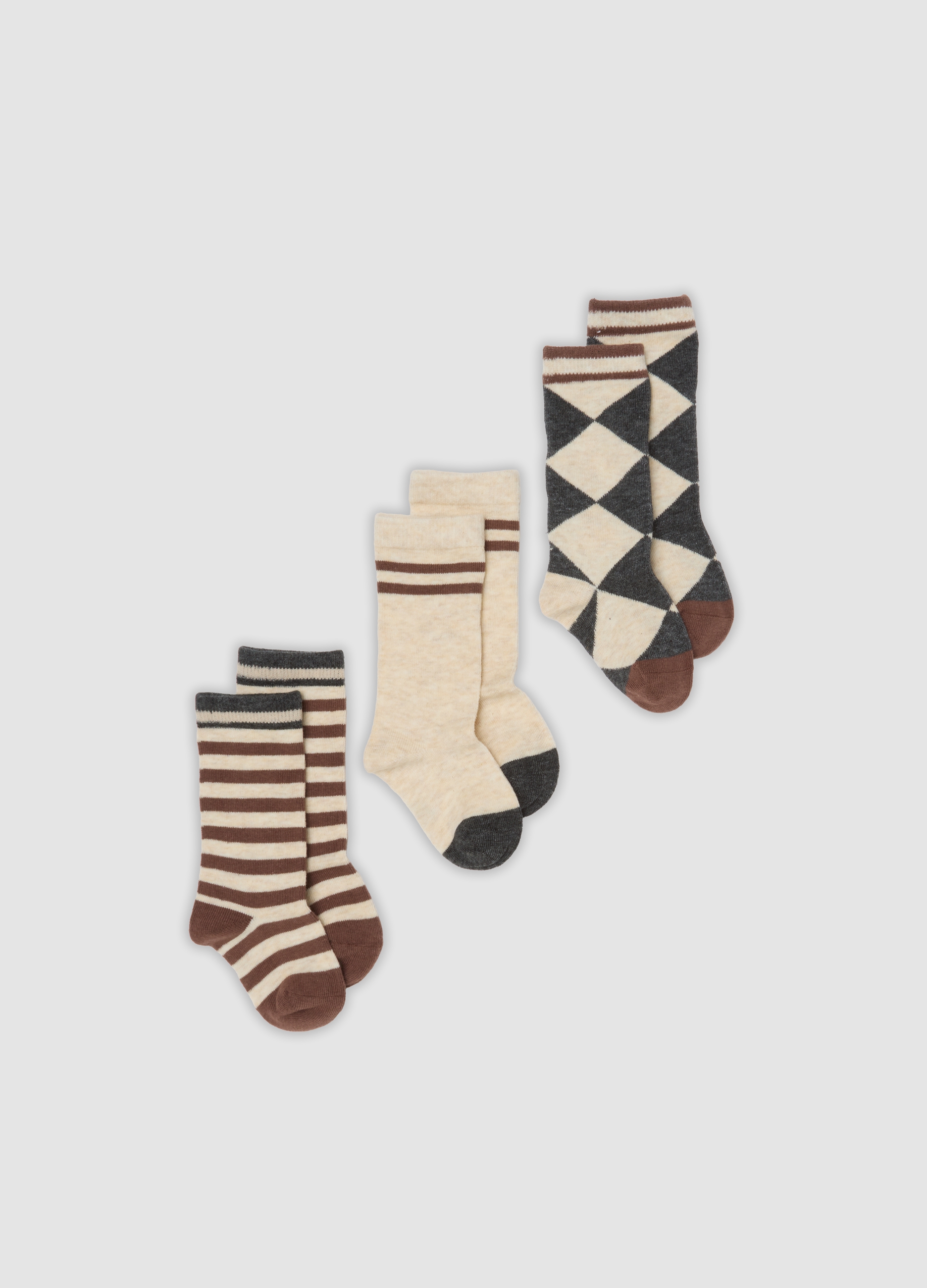 FAGOTTINO, Tripack Di Calze Lunghe Beige In Cotone Organico Elasticizzato, Bambino, Beige, Taglia: 24-30