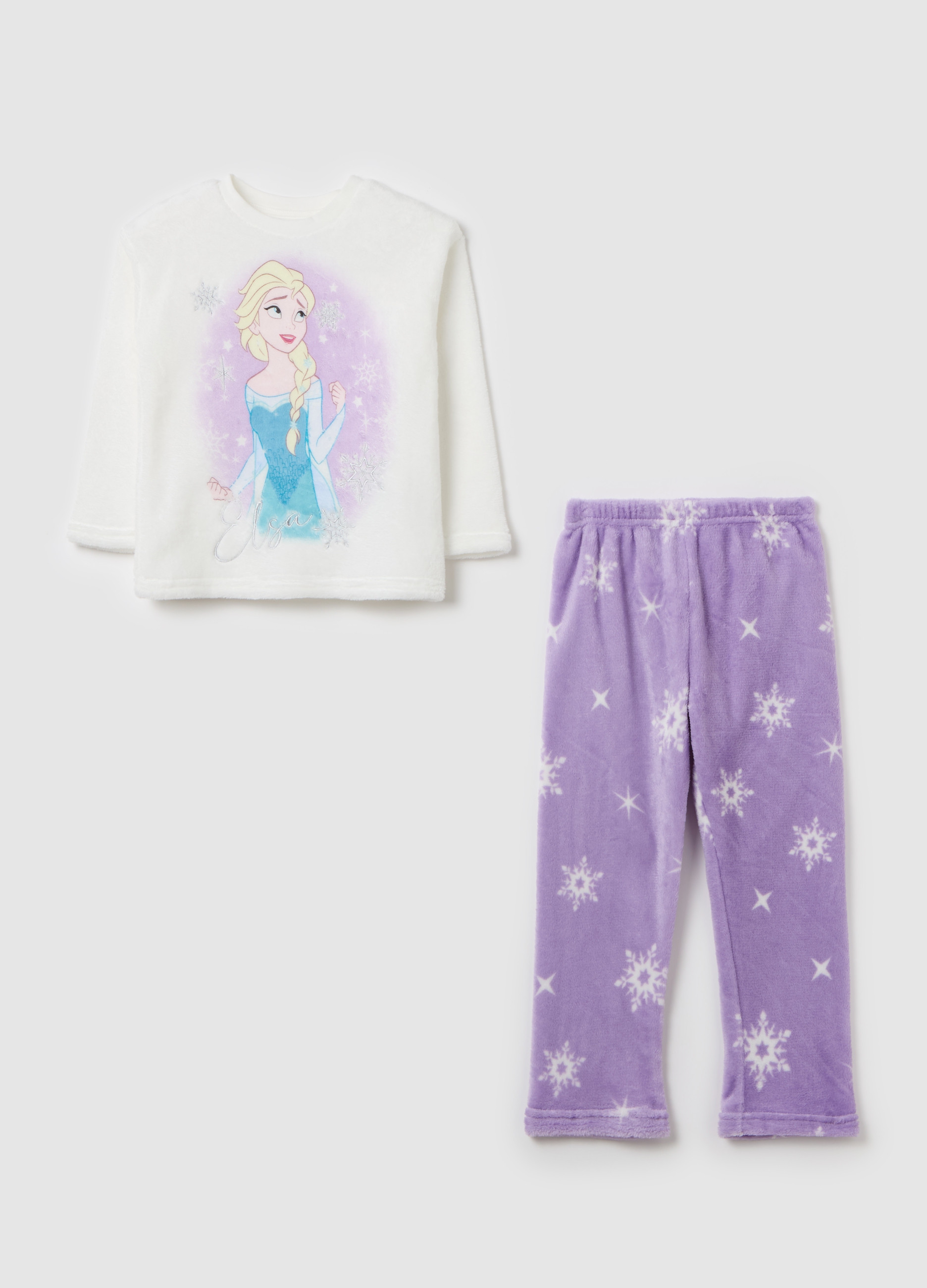 OVS KIDS, Pijama De Chenilla Con Estampado Frozen Elsa, Niña, Blanco/morado, Talla: 8-9