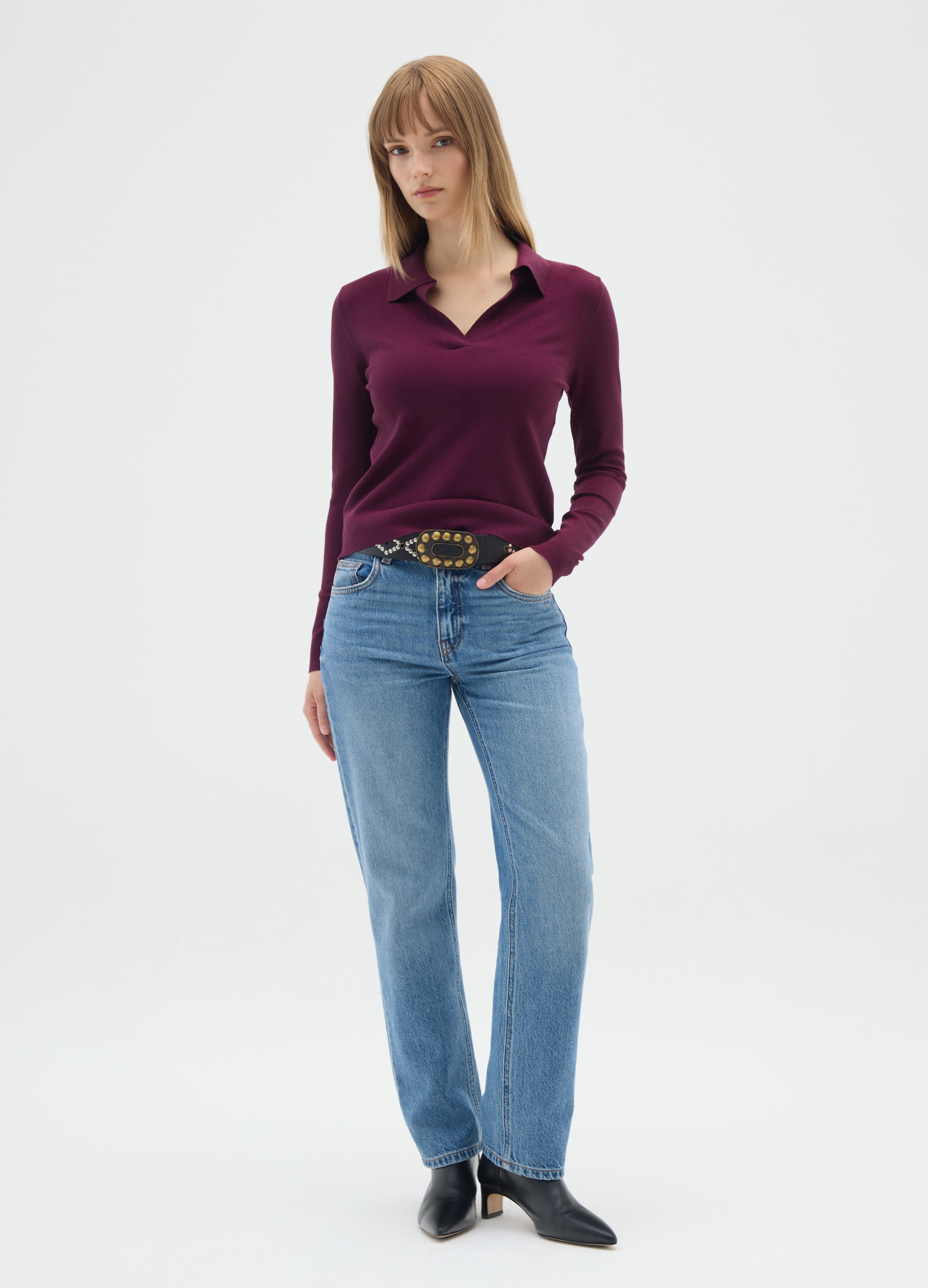 OVS, Pullover Nero Con Collo Polo In Misto Viscosa, Donna, Nero, Taglia: M