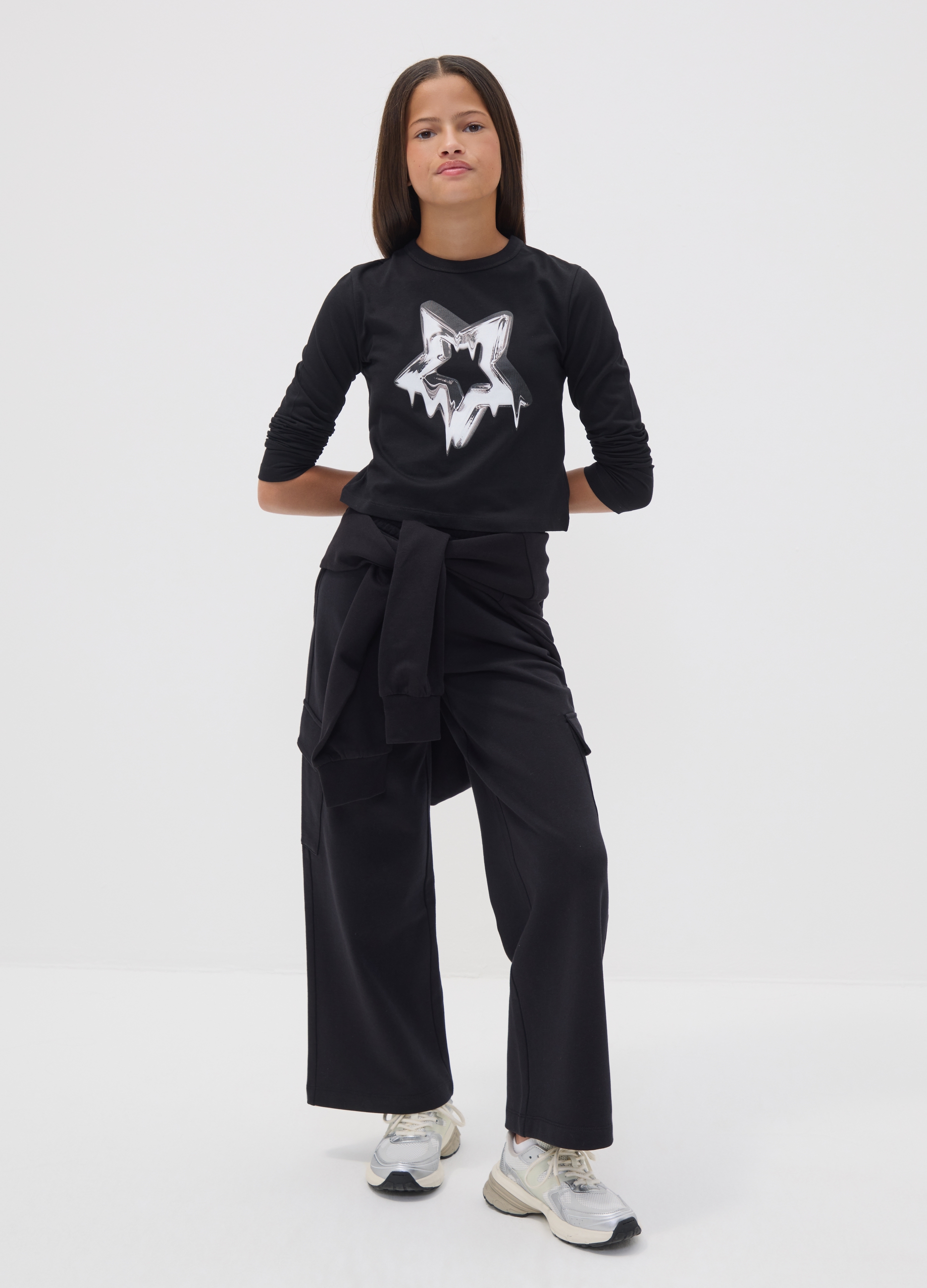 OVS KIDS, Pantaloni Cargo Neri Culotte In Puro Cotone Per Ragazza, Bambina, Nero, Taglia: 12-13