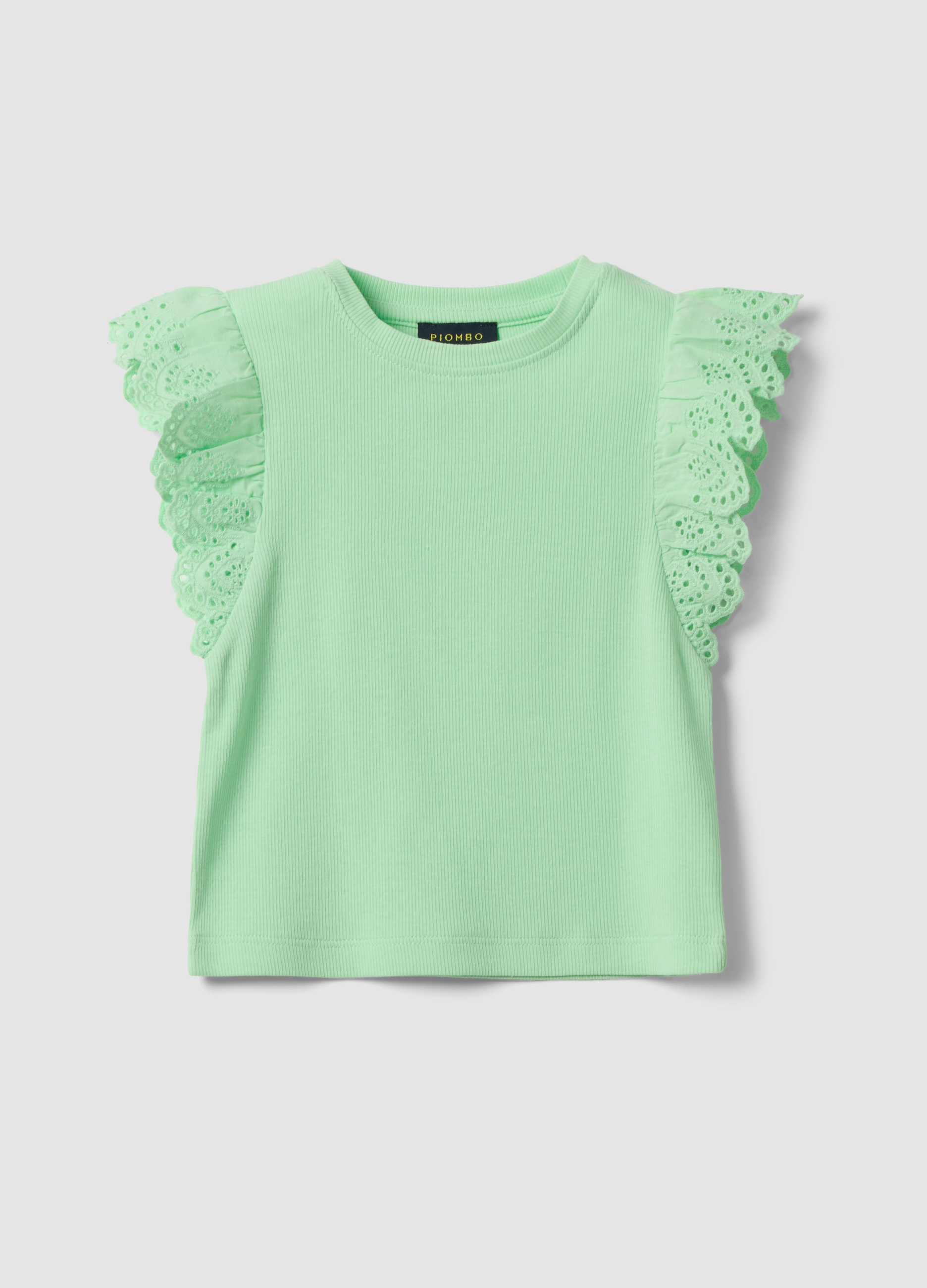 PIOMBO KIDS, Camiseta De Tirantes Verde Para Niña En Algodón Elástico Con Volantes, Niña, Verde claro, Talla: 6