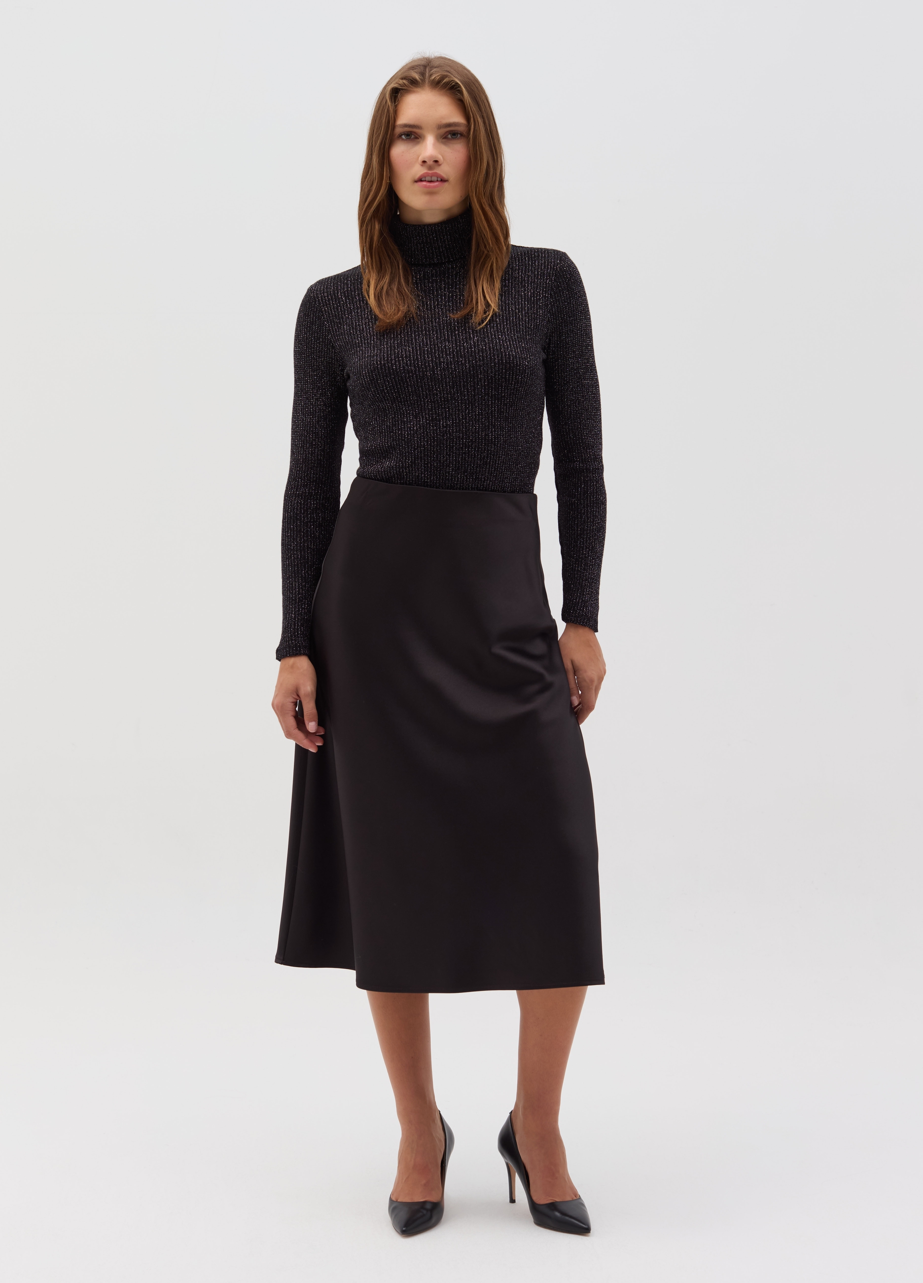 OVS, T-shirt In Lurex A Maniche Lunghe Con Collo Alto, Donna, Nero, Taglia: XL