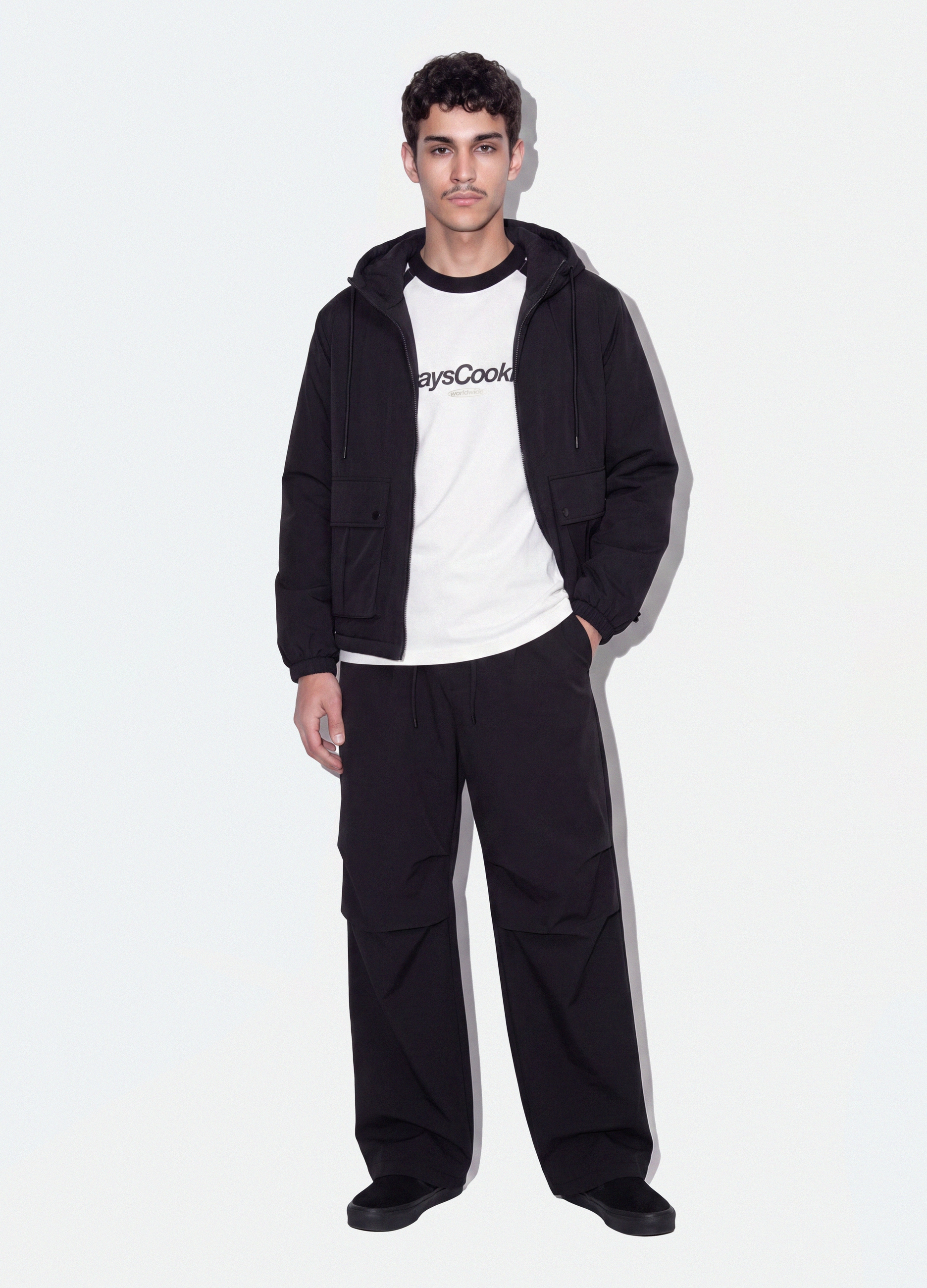 B.ANGEL, Pantaloni Neri In Tessuto Elasticizzato Parachute Fit, Uomo, Nero, Taglia: XL