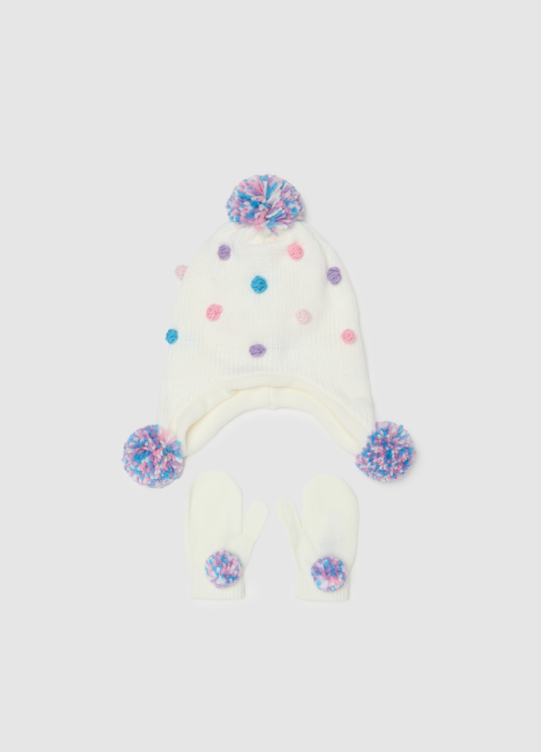 OVS KIDS, Cappello Da Bambina Multicolor Con Pon Pon, Niña, Blanco/azul, Talla: 52