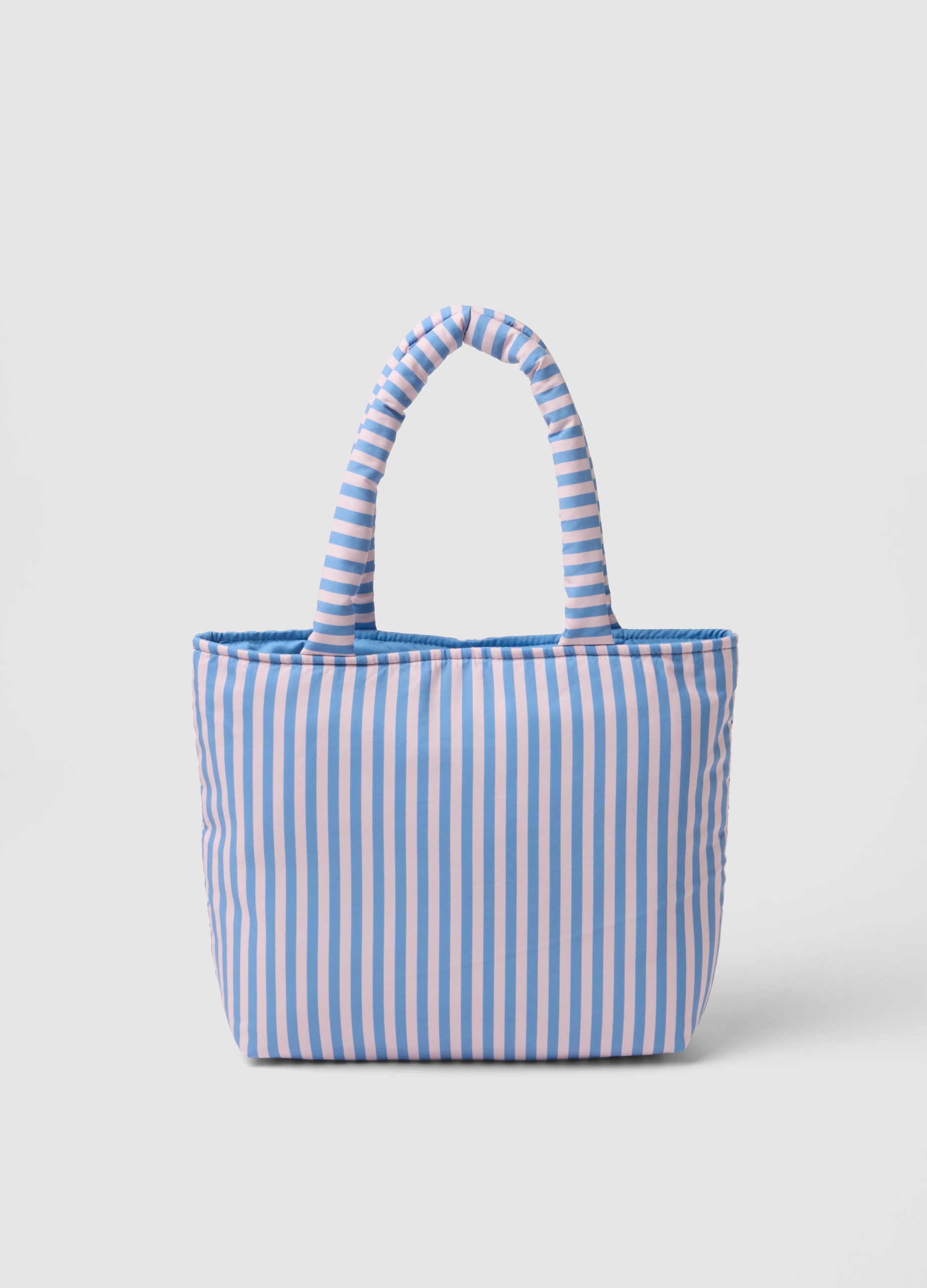 Borsa A Spalla In Puro Cotone A Righe Multicolor Con Manici Morbidi, Mujer, Rosa/Azul Claro, Talla: FASUL