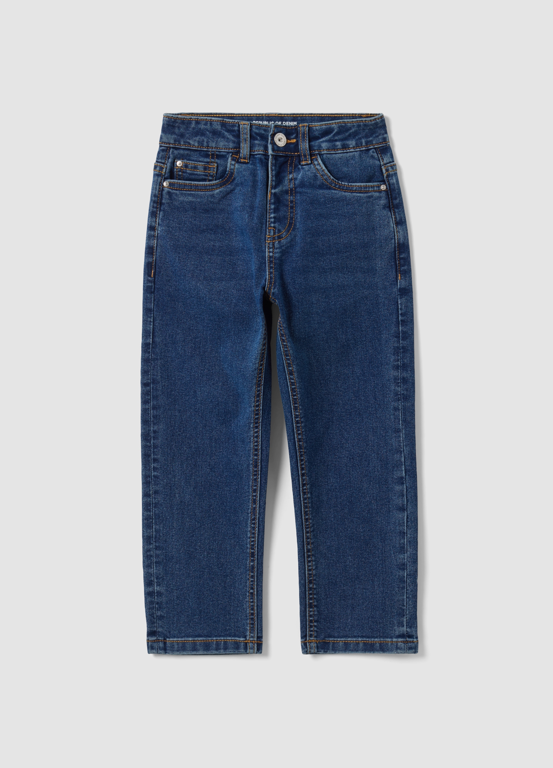 REPUBLIC OF DENIM, Jeans Blu Denim In Cotone Elasticizzato Straight Fit Per Bambino, Blu, Taglia: 5-6