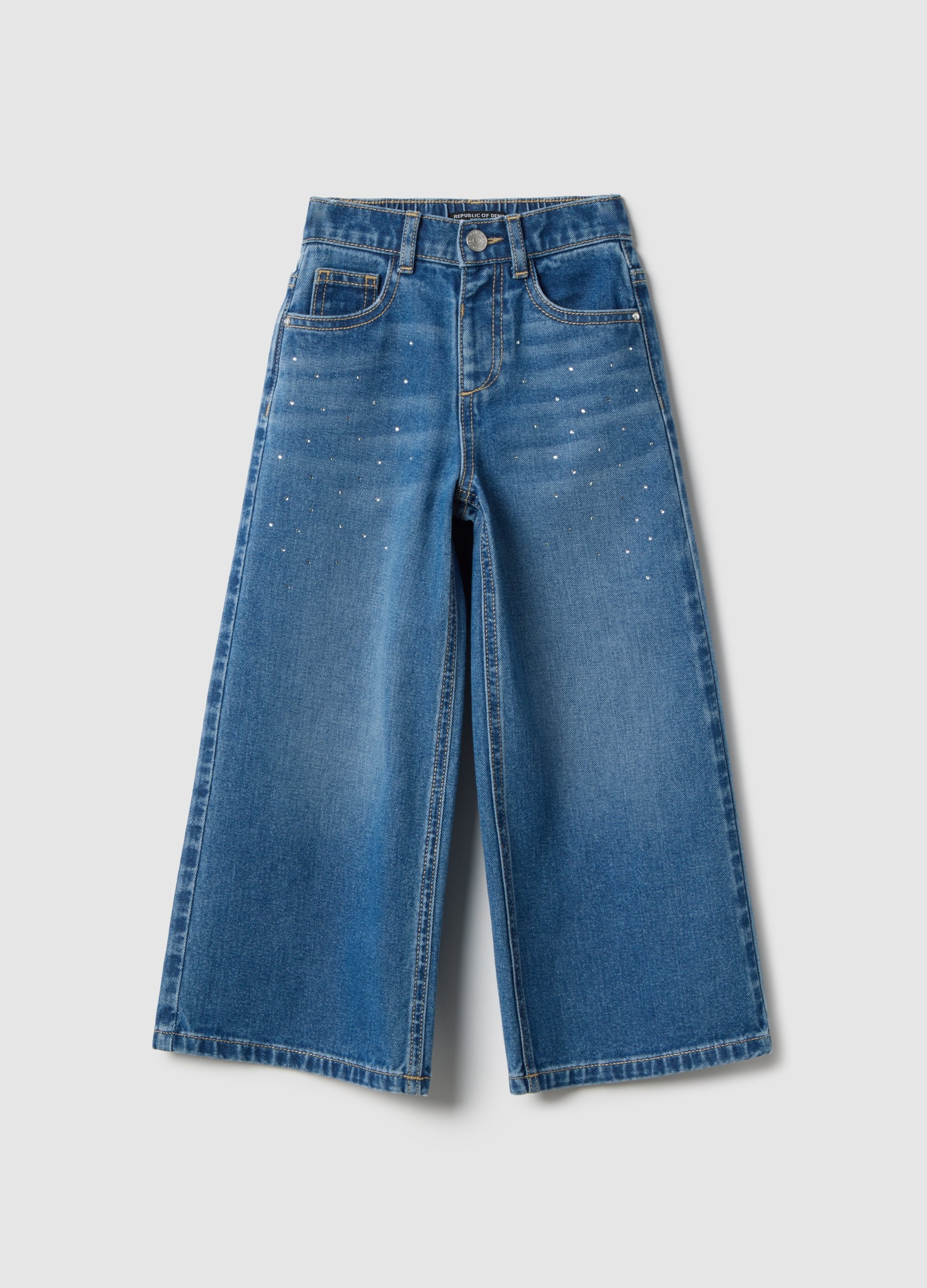 OVS KIDS, Jeans In Puro Cotone Denim Azzurro Dritti Con Dettagli Per Bambina, Denim, Taglia: 4-5