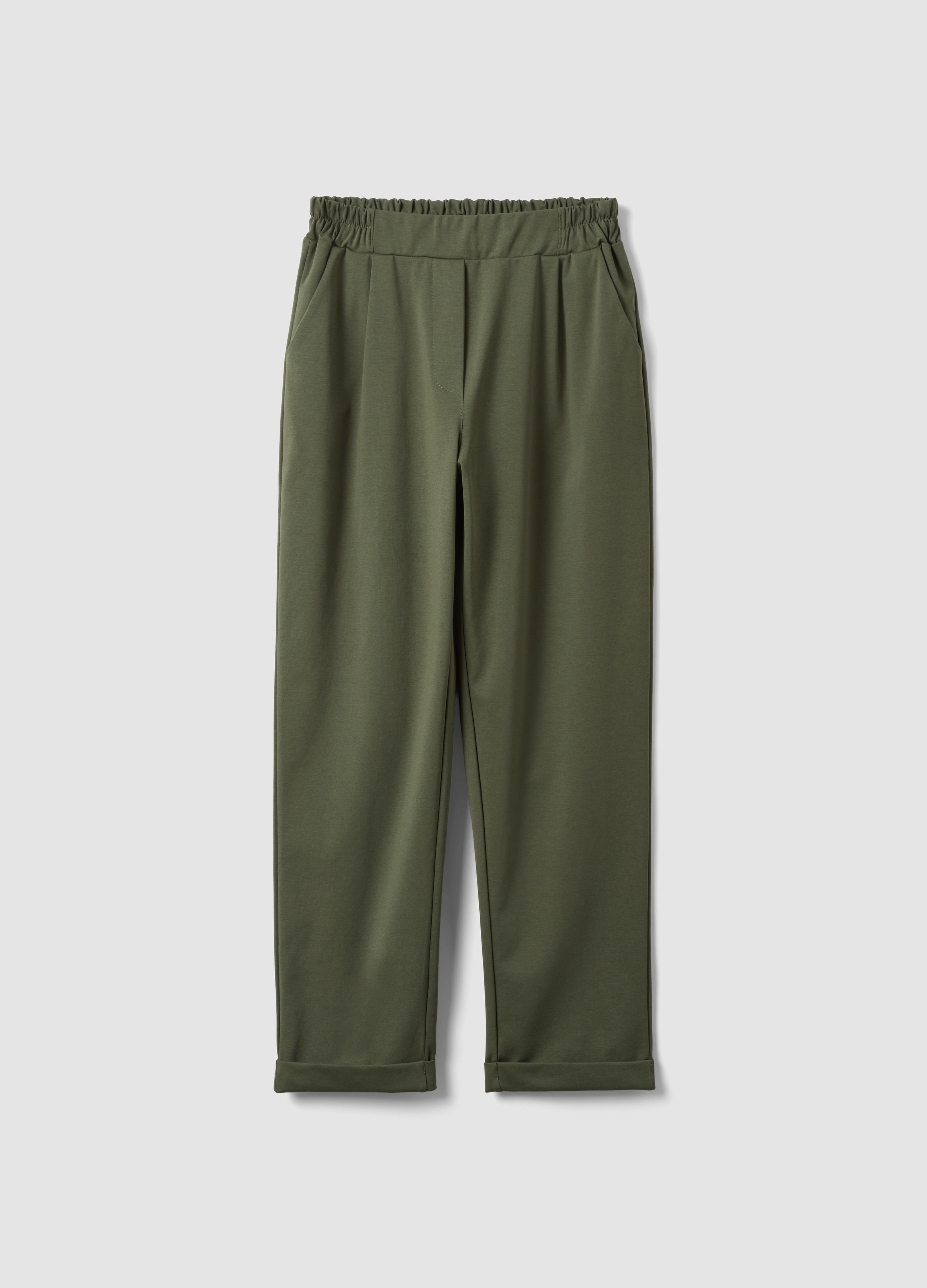 HYBRID, Pantaloni In Misto Cotone Elasticizzato Verdi Regular Fit, Donna, Verde, Taglia: L