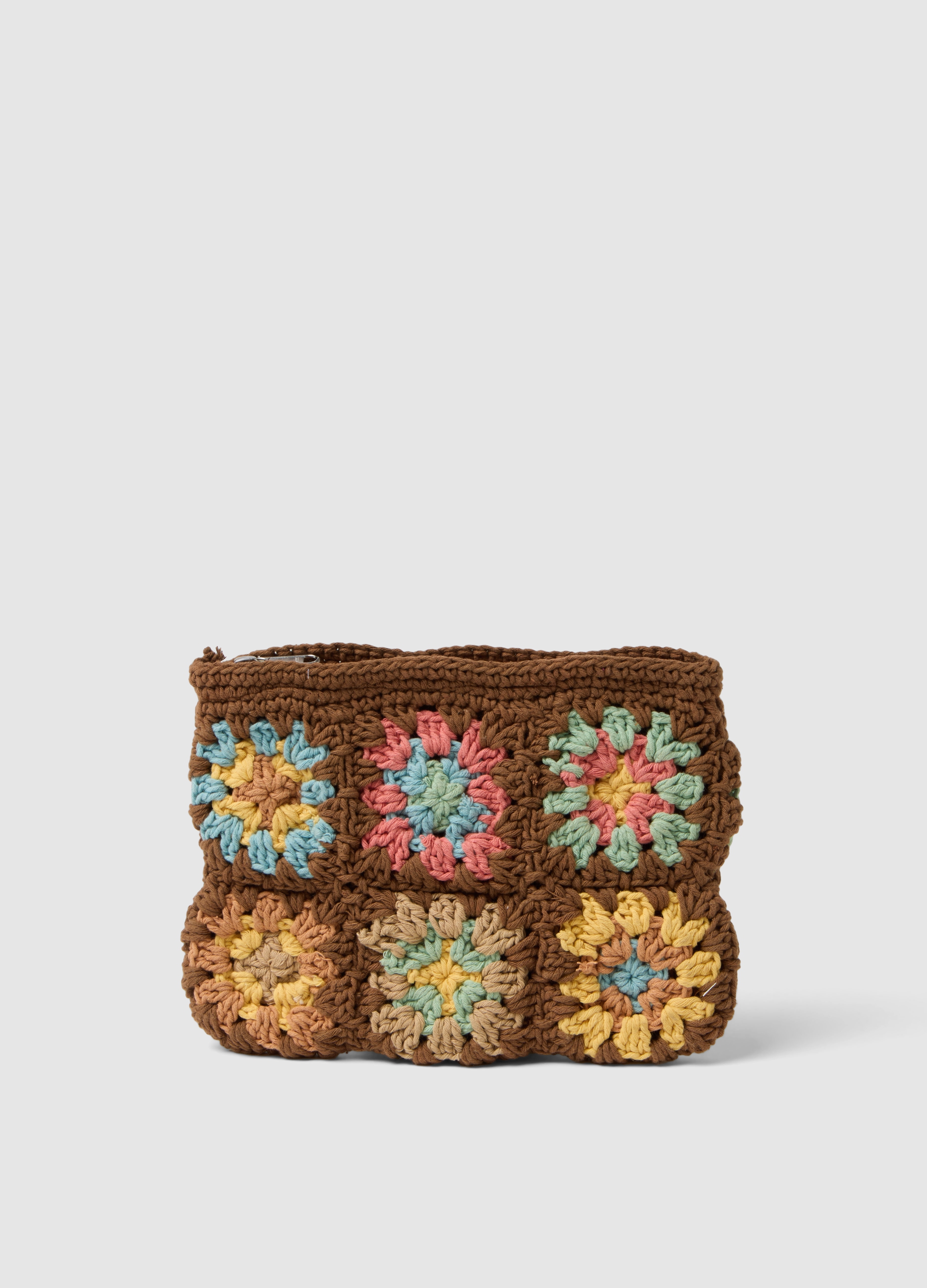Bolso Multicolor De Mezcla De Algodón Con Crochet, Mujer, Marrón/Amarillo, Talla: FASUL