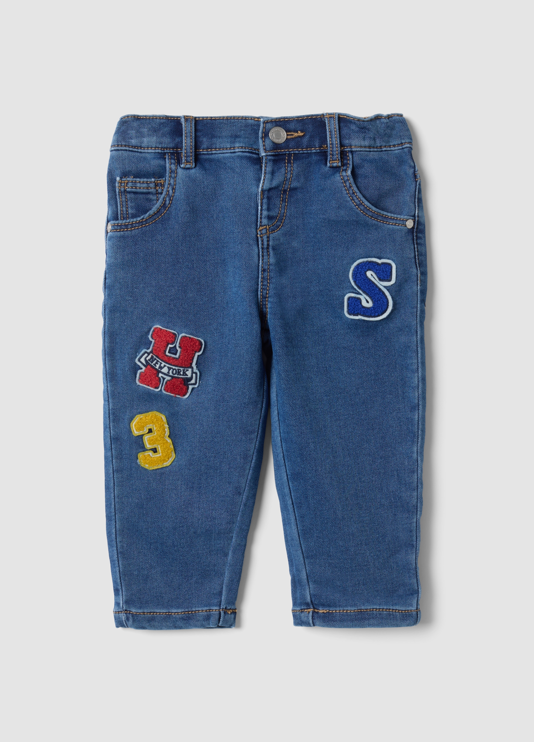 FAGOTTINO , Blaue Jeans Aus Stretch-baumwolle Mit College-applikationen Für Baby-jungen, Junge, Blu, Größe: 30-36