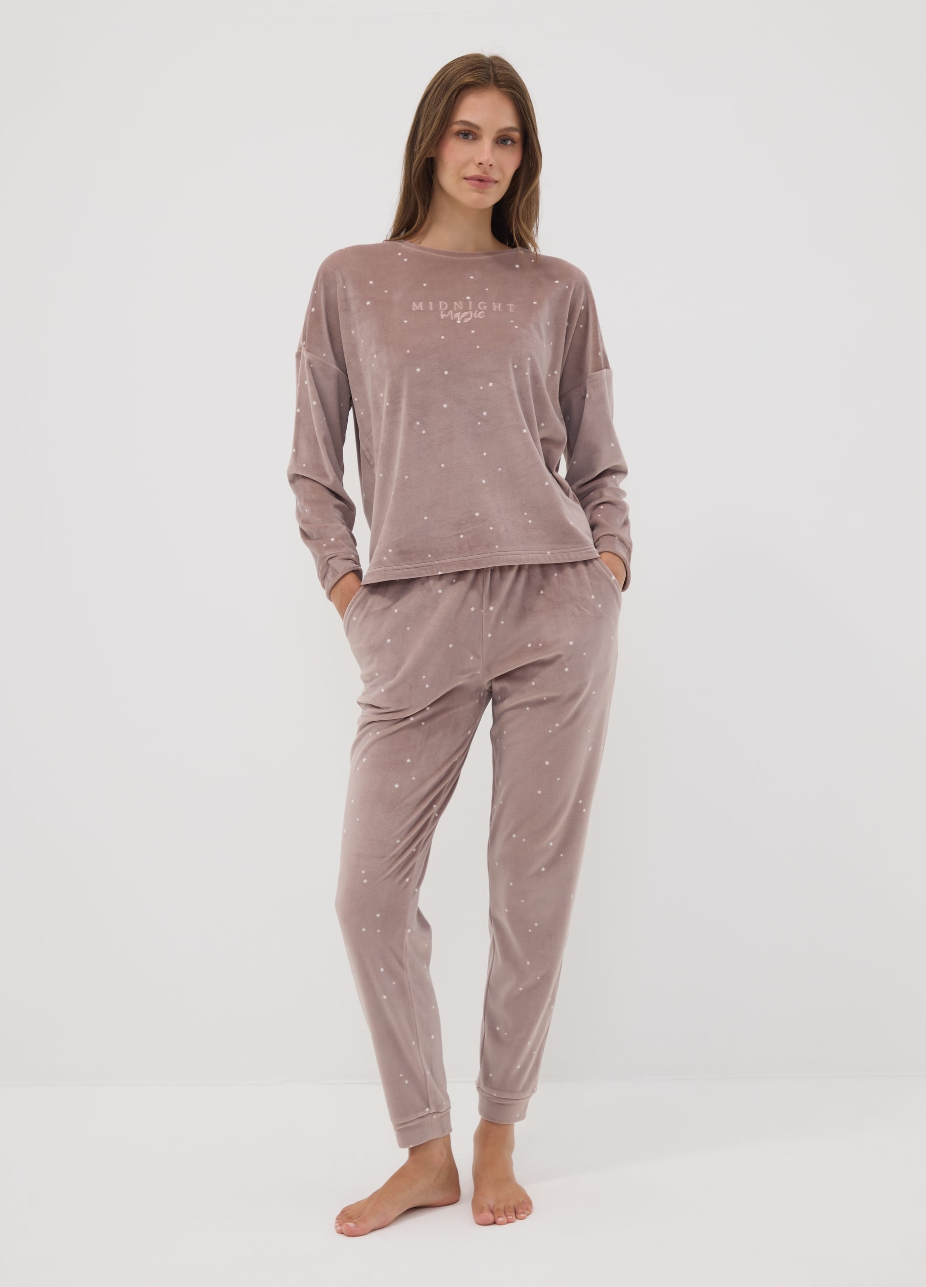 OVS, Pantaloni Pigiama Marrone In Tessuto Elasticizzato A Stelle, Donna, Marrone, Taglia: M