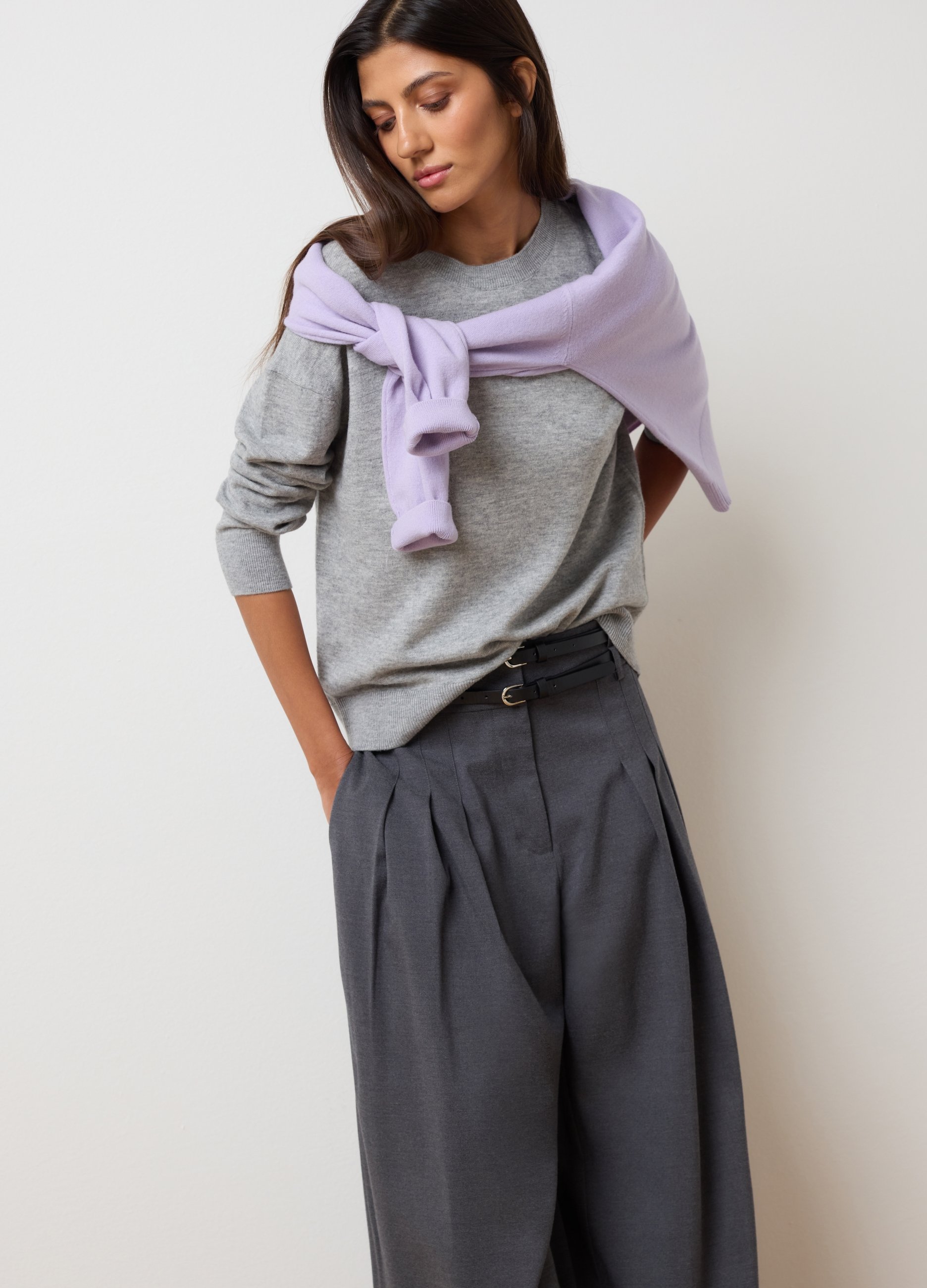 LES COPAINS, Maglione In Pura Lana Grigio Regular Fit, Donna, Grigio, Taglia: XS