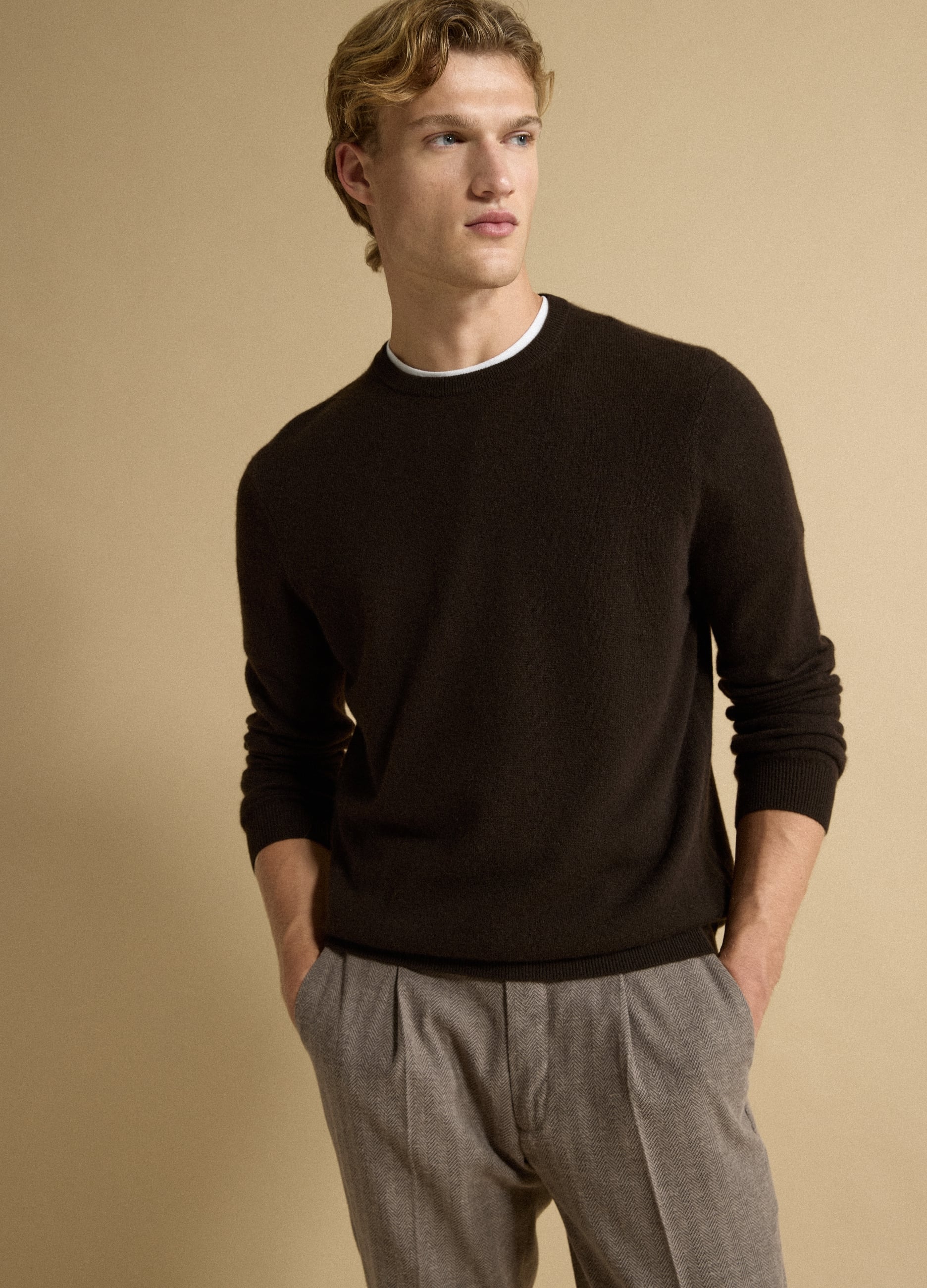 Piombo Contemporary, Maglia Marrone In Puro Cashmere Regular Fit, Unisex, Marrone, Taglia: XXL