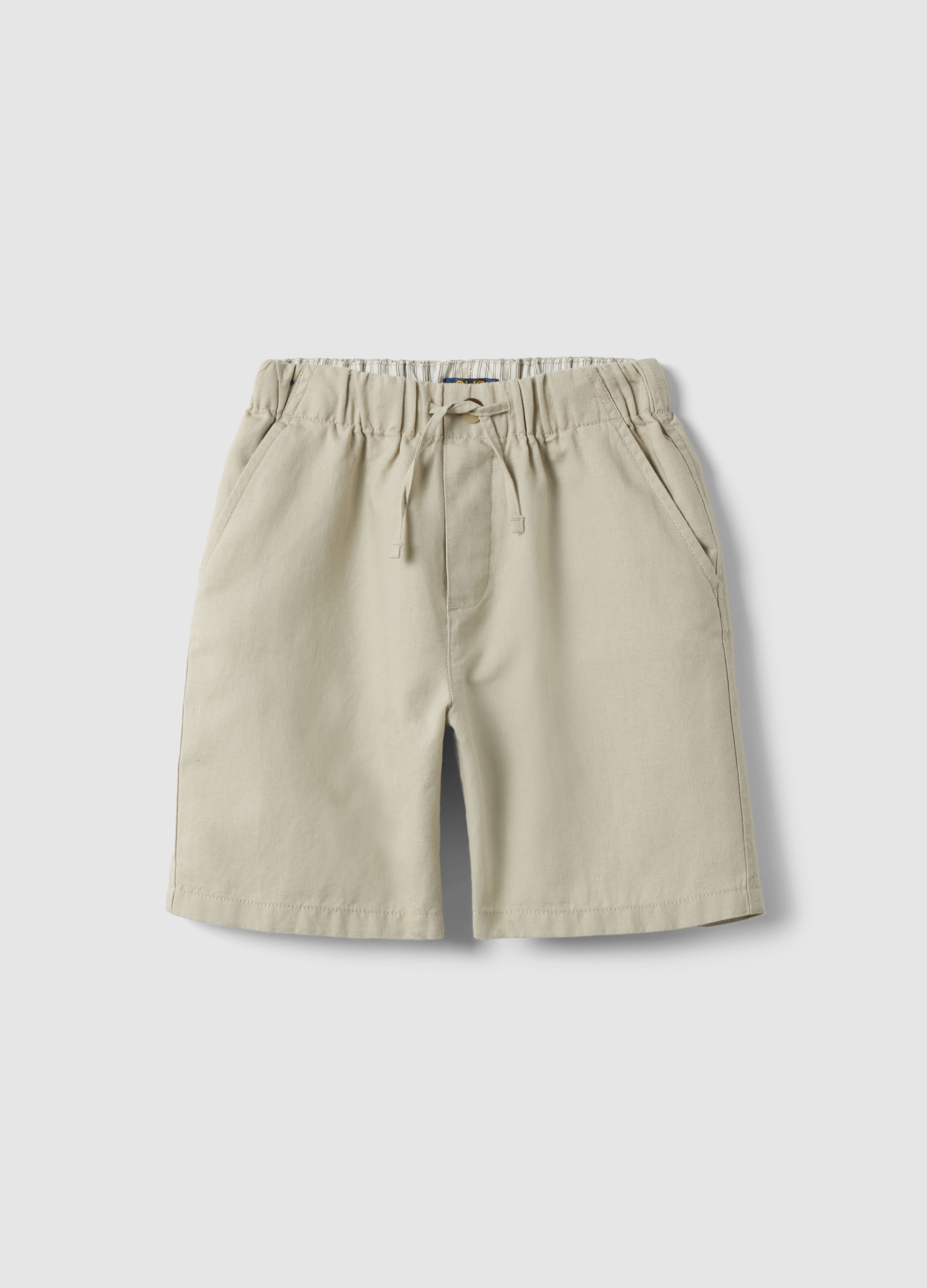 OVS KIDS, Shorts In Misto Lino Beige Da Bambino Oversize Fit, Beige, Taglia: 8-9