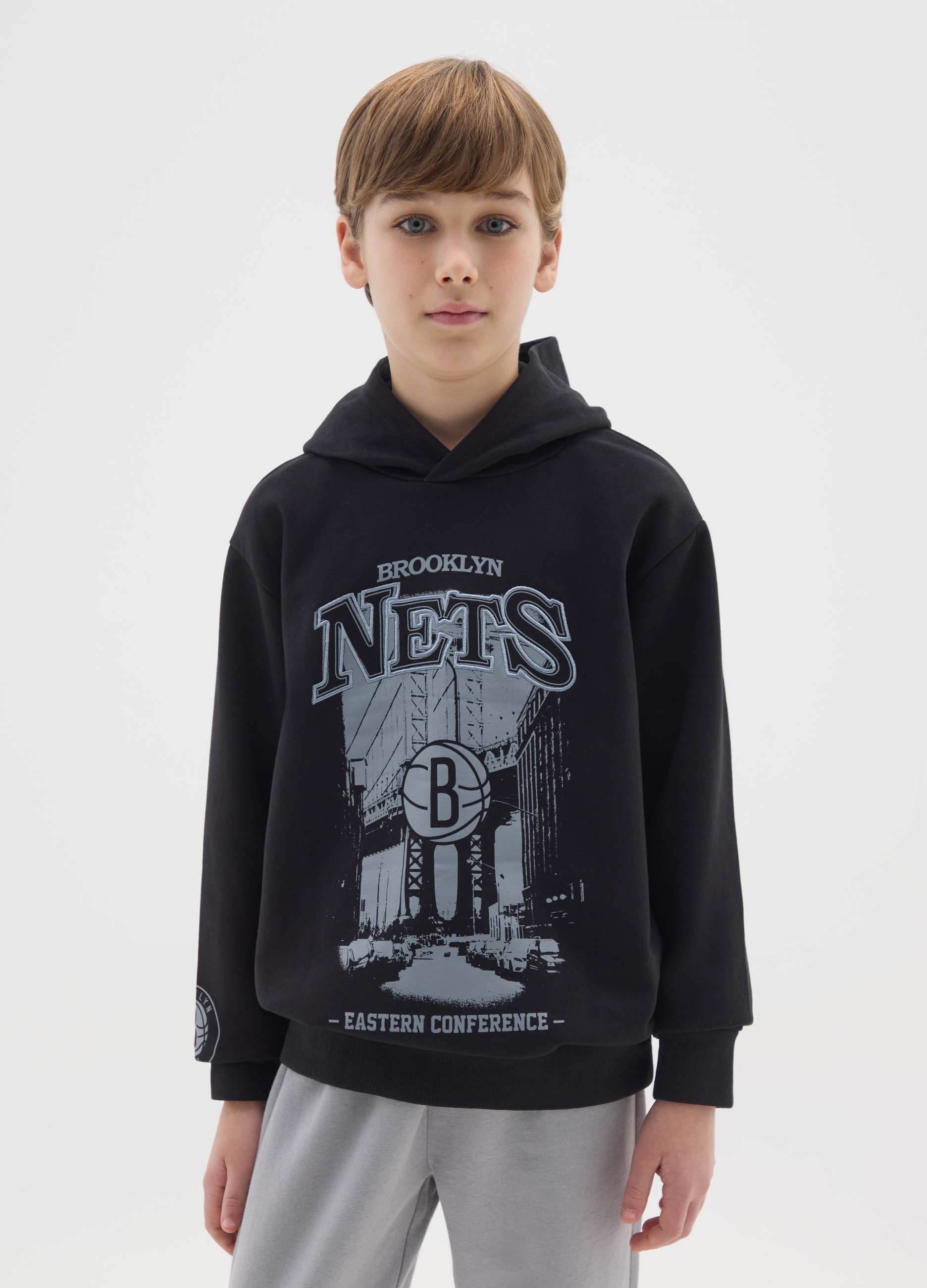 NBA, Felpa Da Ragazzo In Misto Cotone Nera Regular Fit Con Cappuccio, Bambino, Nero, Taglia: 10-11