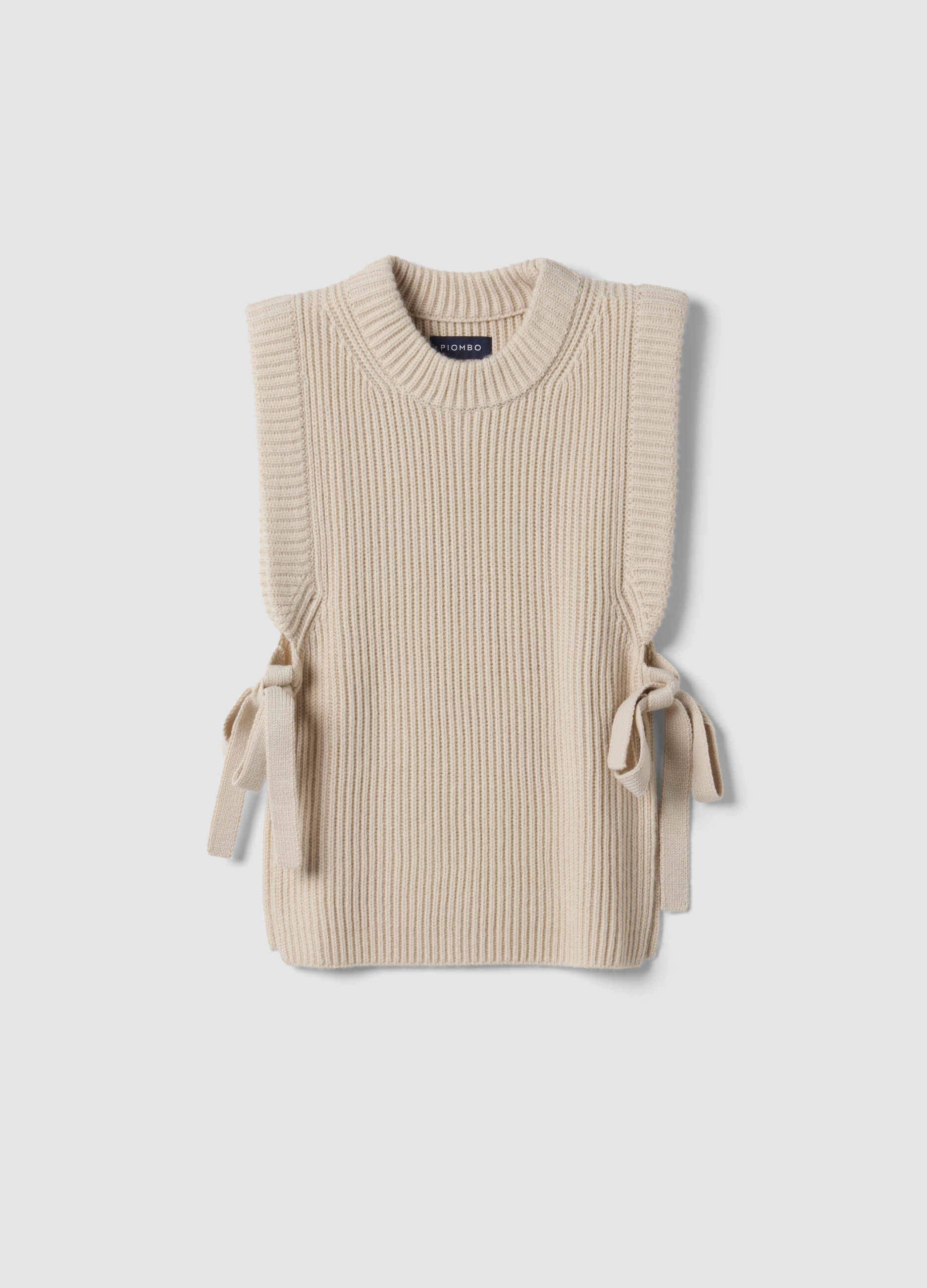 Piombo Contemporary, Gilet Beige In Misto Lana A Coste Con Laccetti Regular Fit, Donna, Beige, Taglia: L