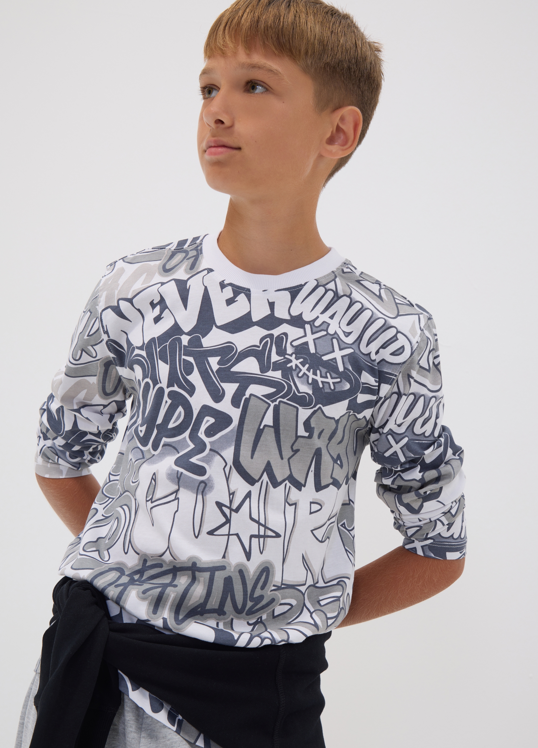 OVS KIDS, T-shirt Bianca In Puro Cotone Organico Con Graffiti Per Ragazzo Relaxed Fit, Bambino, Bianco, Taglia: 12-13