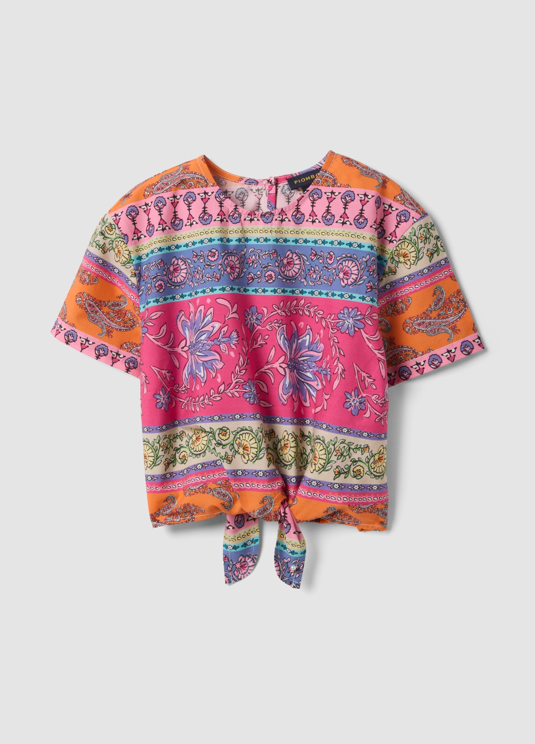 PIOMBO KIDS, Camisa Multicolor De Algodón Puro Con Nudo Delantero, Niña, Rosa, Talla: 10