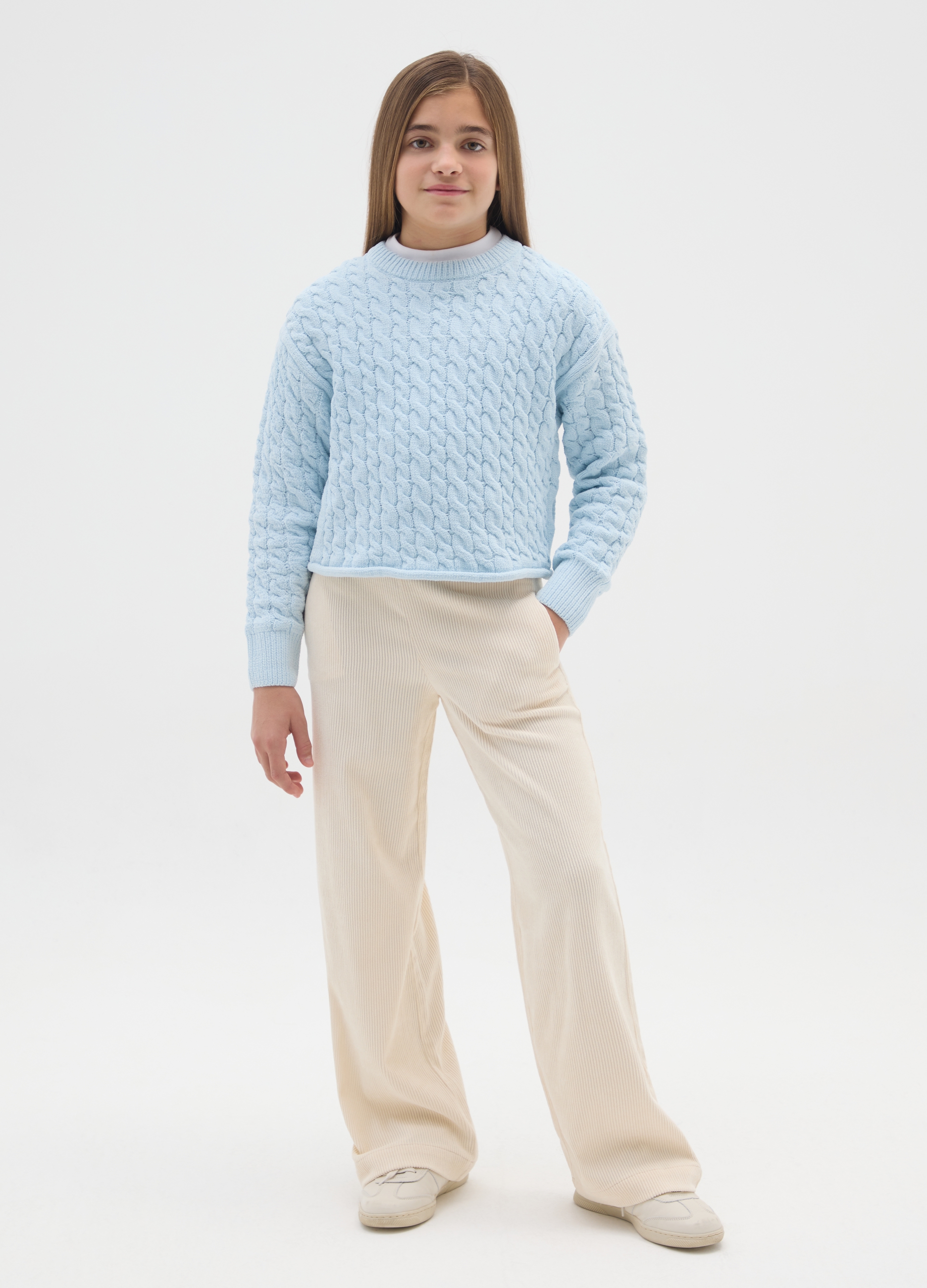 OVS KIDS, Pantalones Beige De Pana Para Chicas, Corte Relajado, Niña, Beige Jaspeado, Talla: 14-15