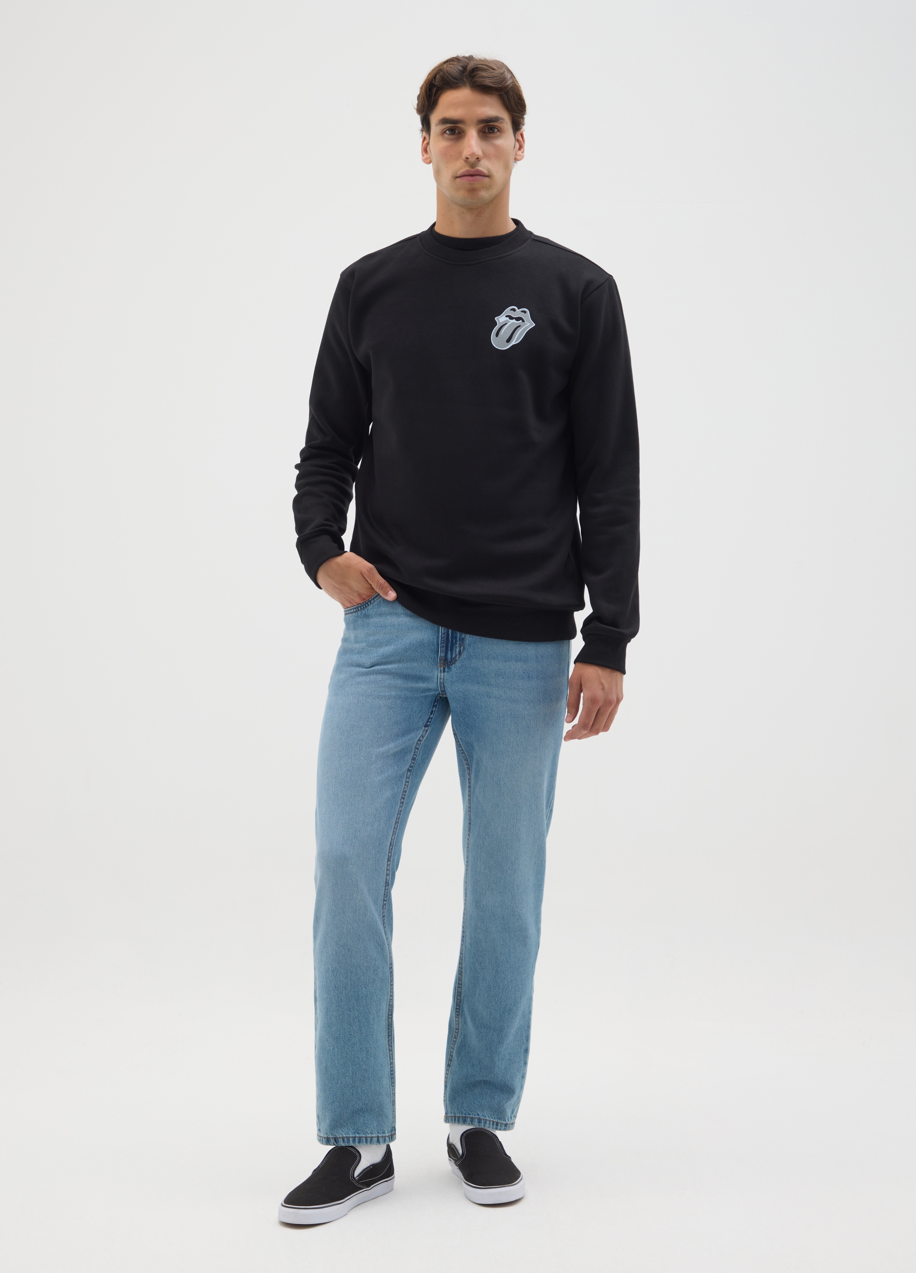 OVS, Felpa In Misto Cotone Nera Con Motivo Musicale, Uomo, Nero, Taglia: S