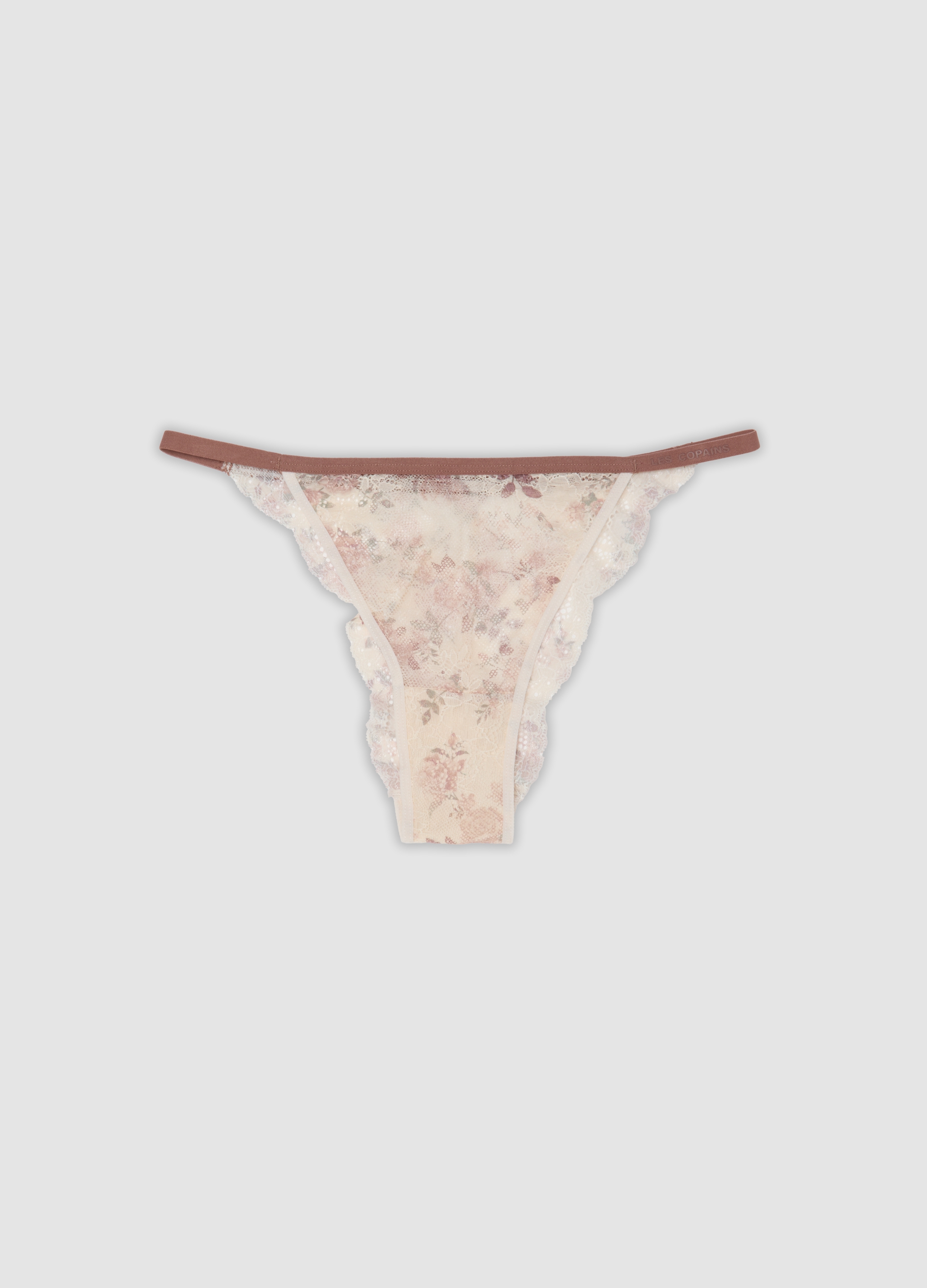 LES COPAINS, Slip Beige In Cotone Organico Con Stampa Floreale E Pizzo, Donna, Beige, Taglia: 2