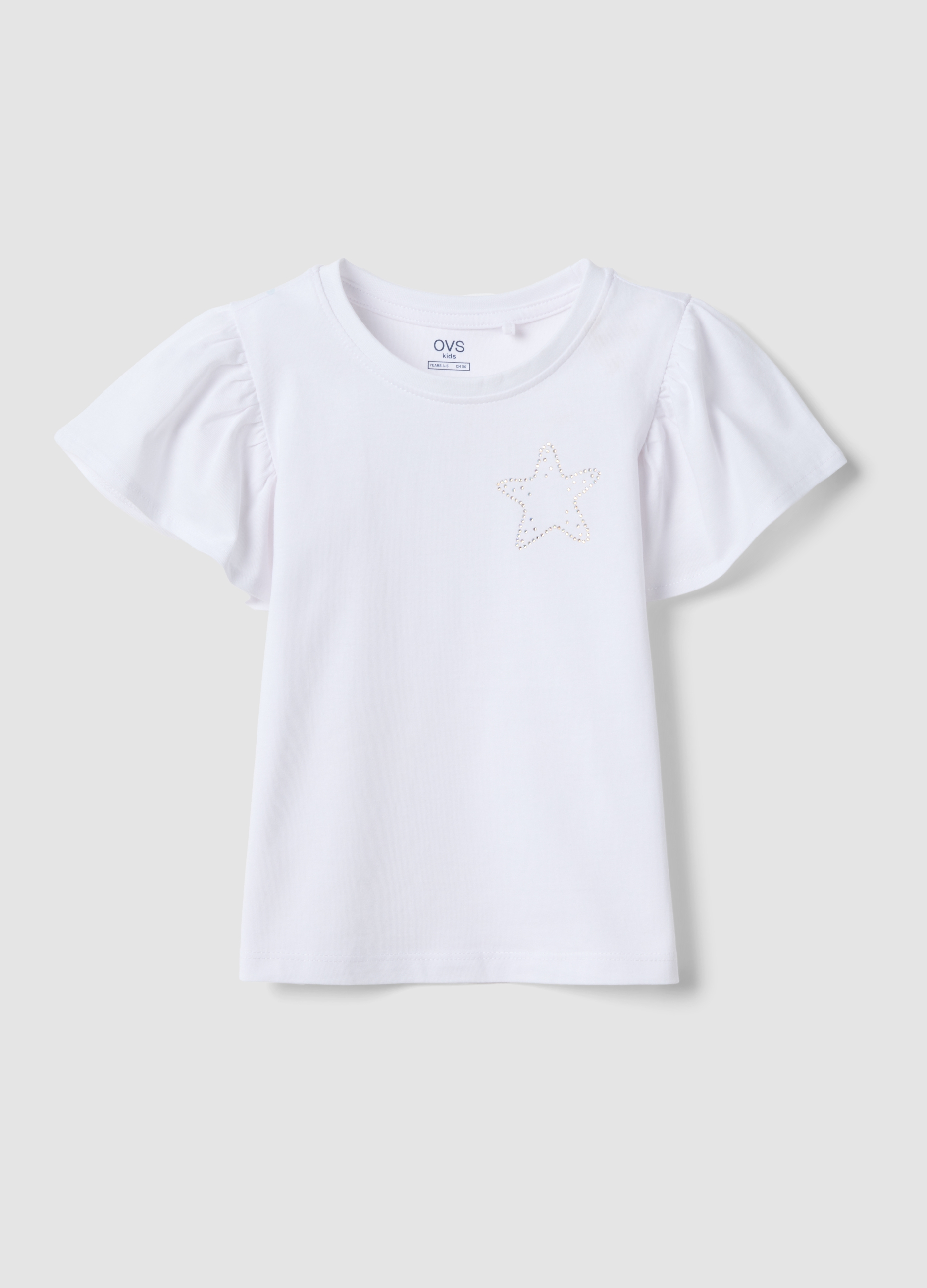OVS KIDS, T-shirt In Puro Cotone Bianca Da Bambina Regular Fit Con Stella, Niña, Blanco óptico, Talla: 6-7