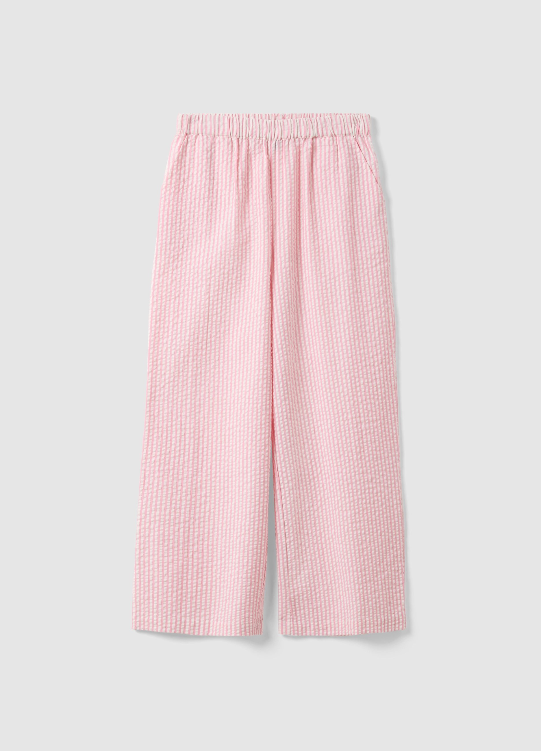 Pantalones De Pijama De Algodón Puro Con Rayas Multicolores En Ajuste Regular, Mujer, Blanco/rosa, Talla: XS