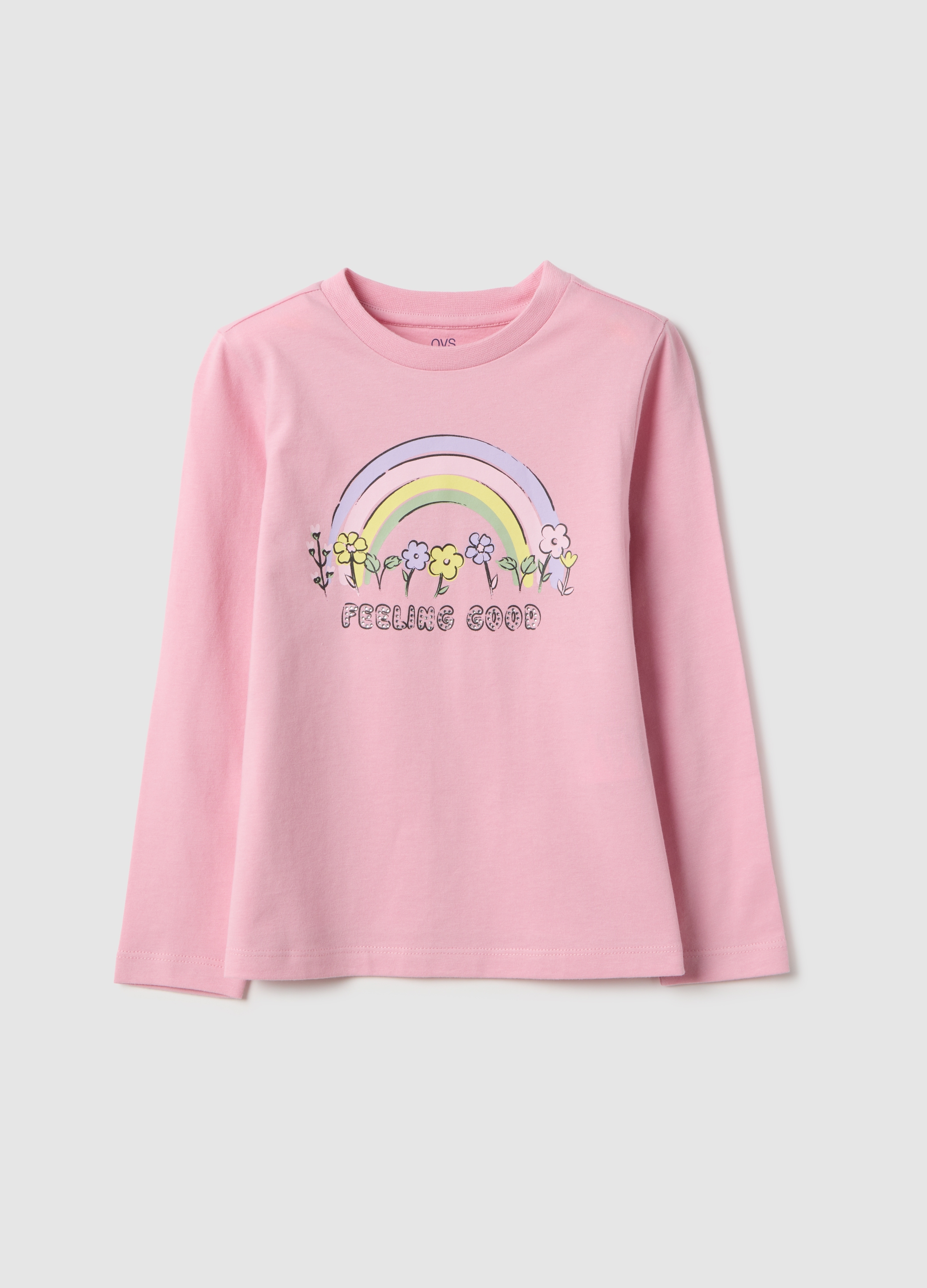 OVS KIDS, Camiseta Rosa De Algodón Puro Para Niña Corte Regular Con Estampado, Niña, Rosa Claro, Talla: 7-8