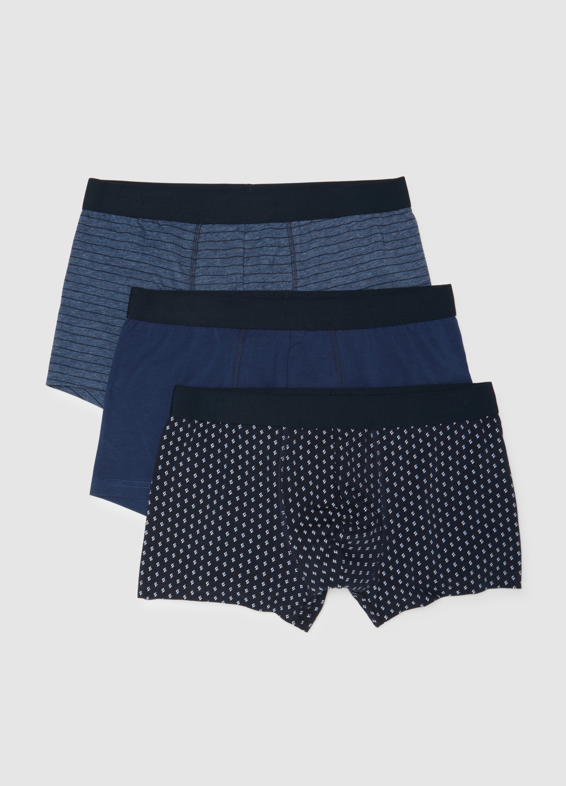 Tripack Boxer In Cotone Elasticizzato Multicolor Regular Fit, Hombre, Azul/Negro, Talla: L
