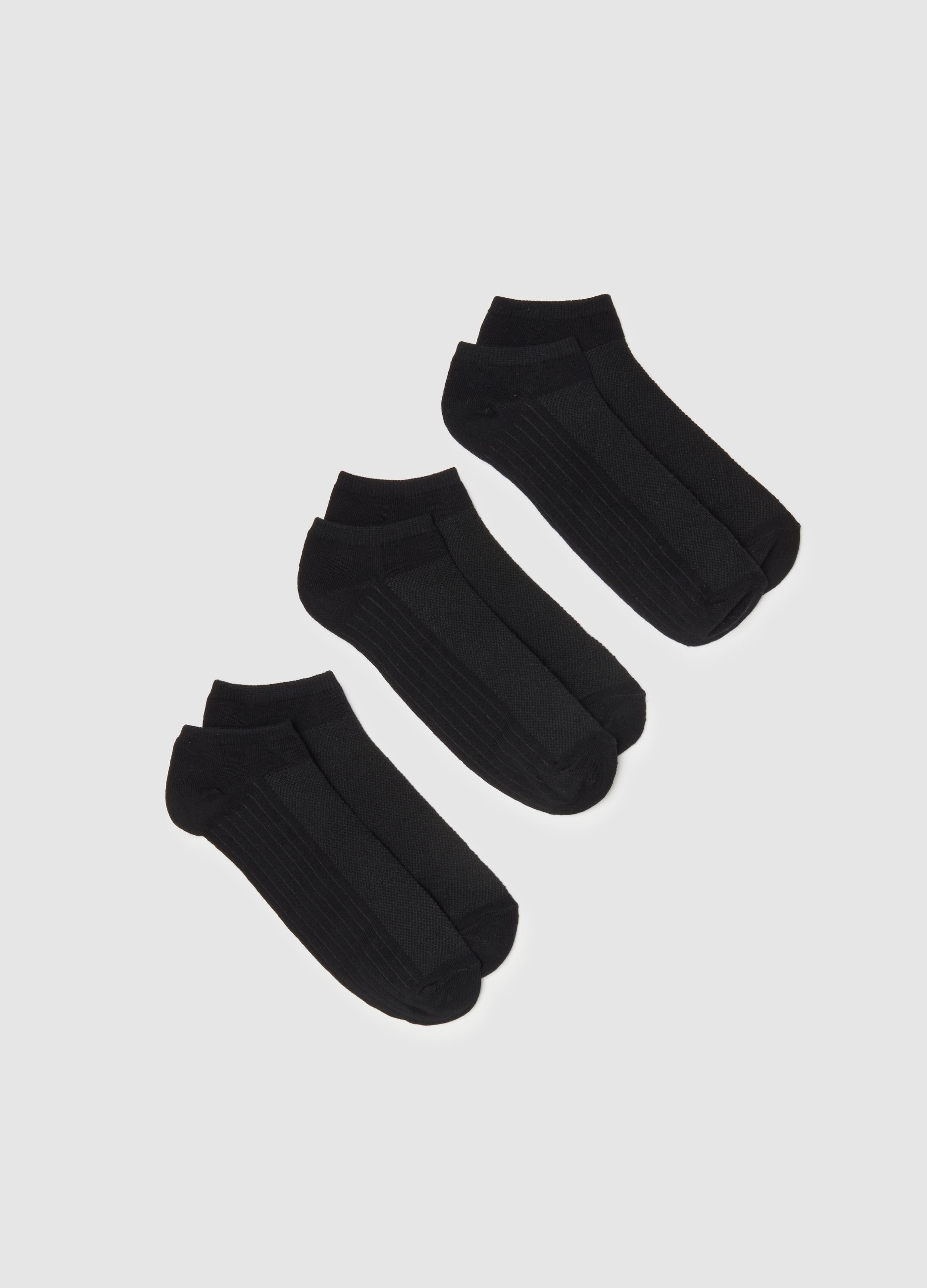 Paquete Triple De Calcetines Deportivos Tobilleros En Mezcla De Algodón Negro Ajuste Regular, Hombre, Gunmetal, Talla: 38/42