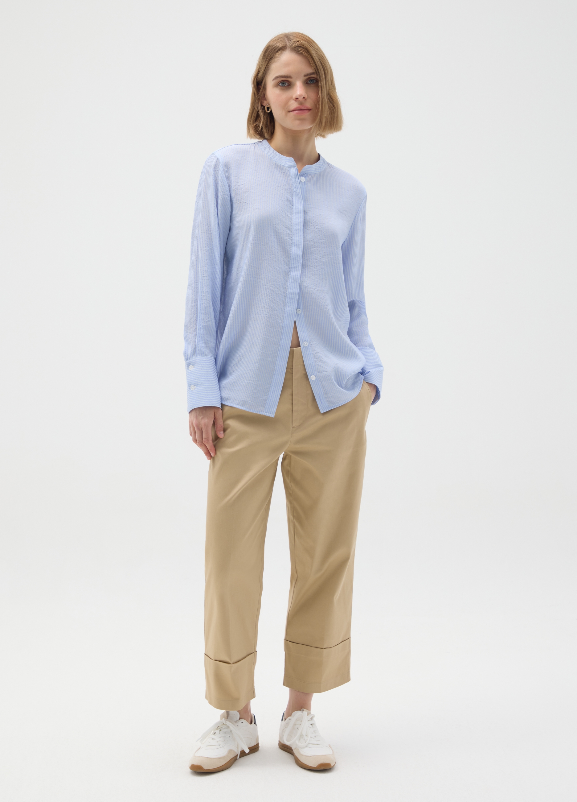 OVS , Camicia Azzurra A Maniche Lunghe Con Collo Coreano, Donna, Multicolor, Taglia: S