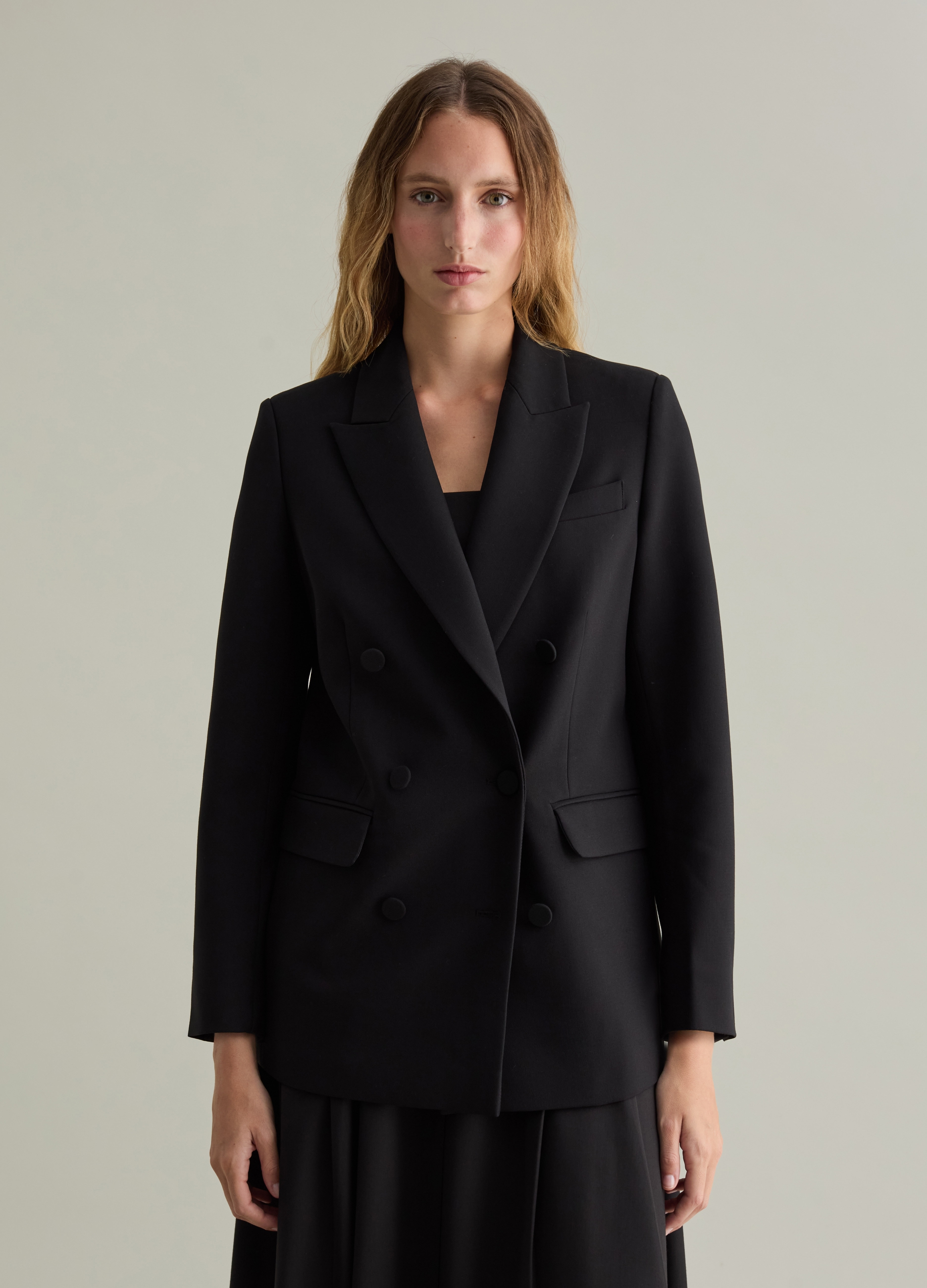 Blazer De Doble Botonadura En Color Liso, Mujer, Negro, Talla: 42