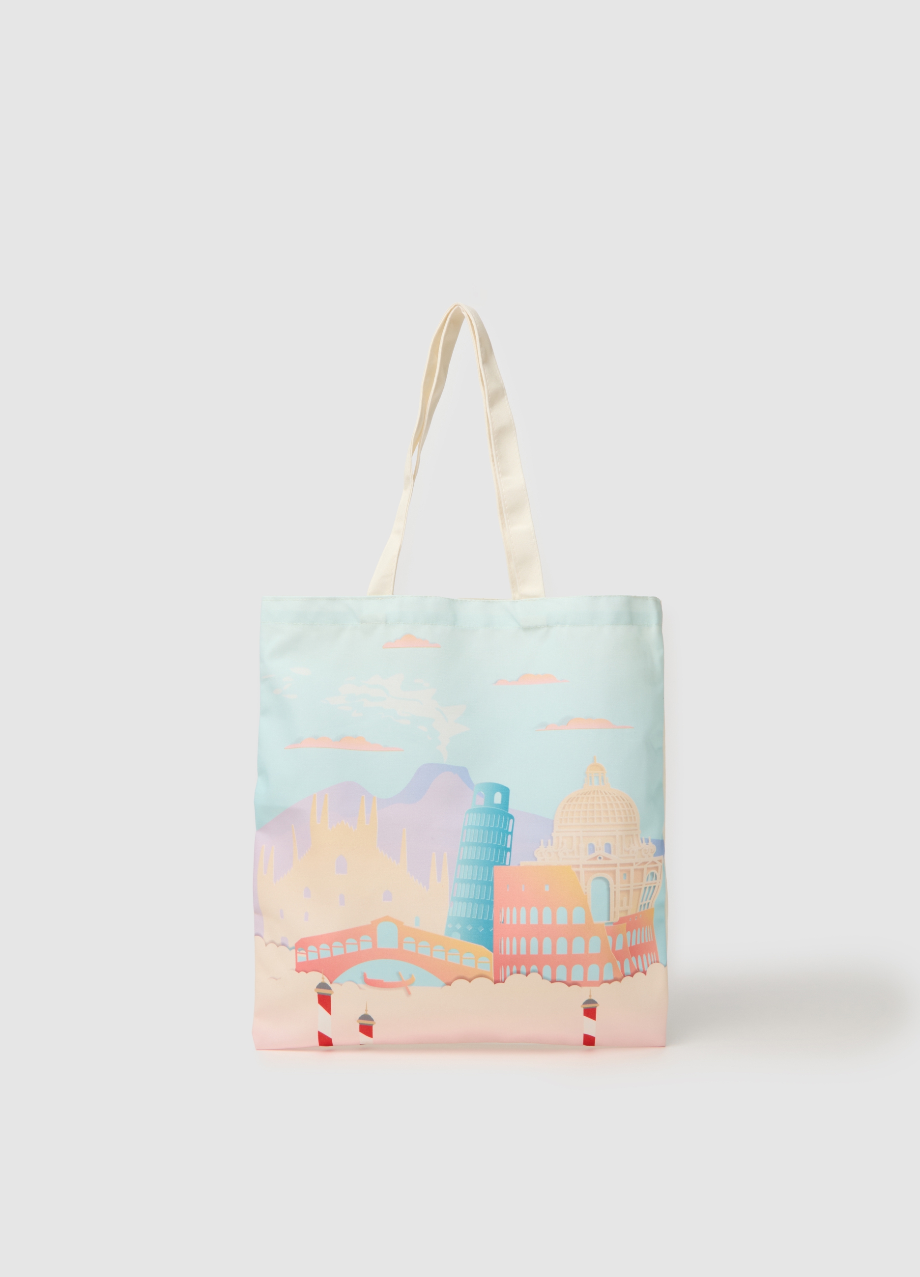 Bolsa Shopper Multicolor De Algodón Puro, Mujer, Azul Claro/Beige, Talla: FASUL