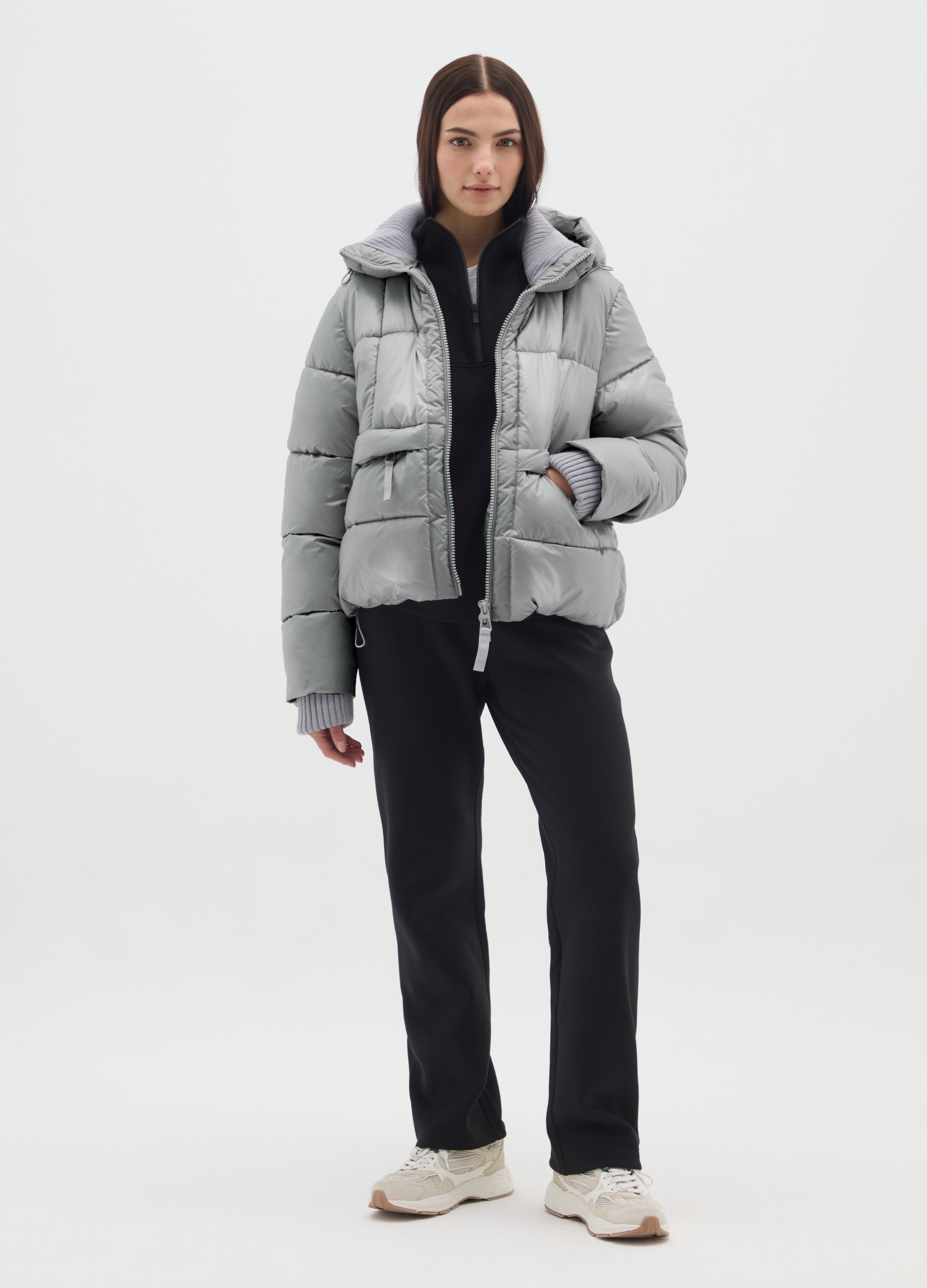 Chaqueta Iconic Puffer Gris Plateado Con Capucha, Mujer, Gris/plata, Talla: L