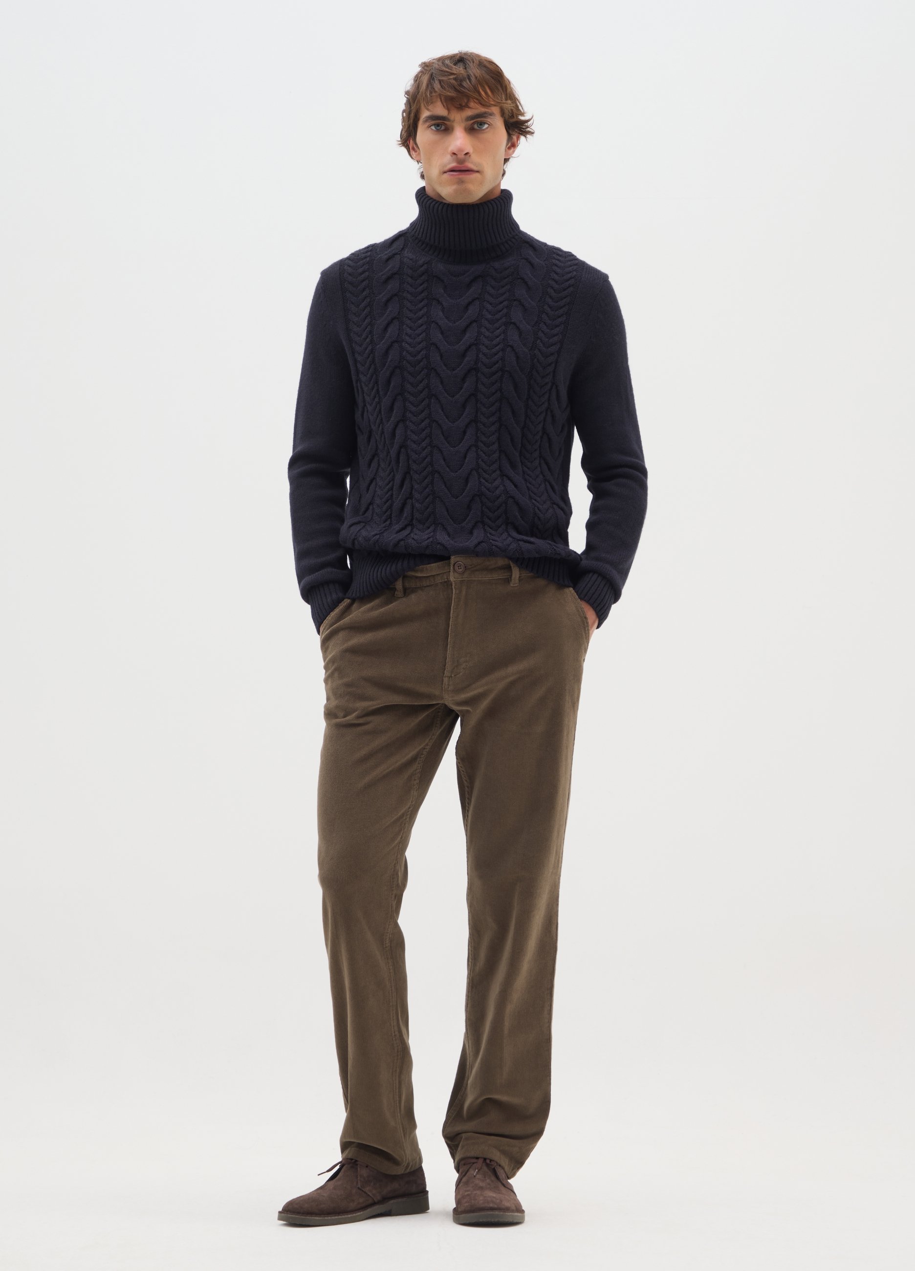 OVS, Pantaloni Marroni In Cotone Elasticizzato A Coste Strette Regular Fit, Uomo, Marrone, Taglia: 50