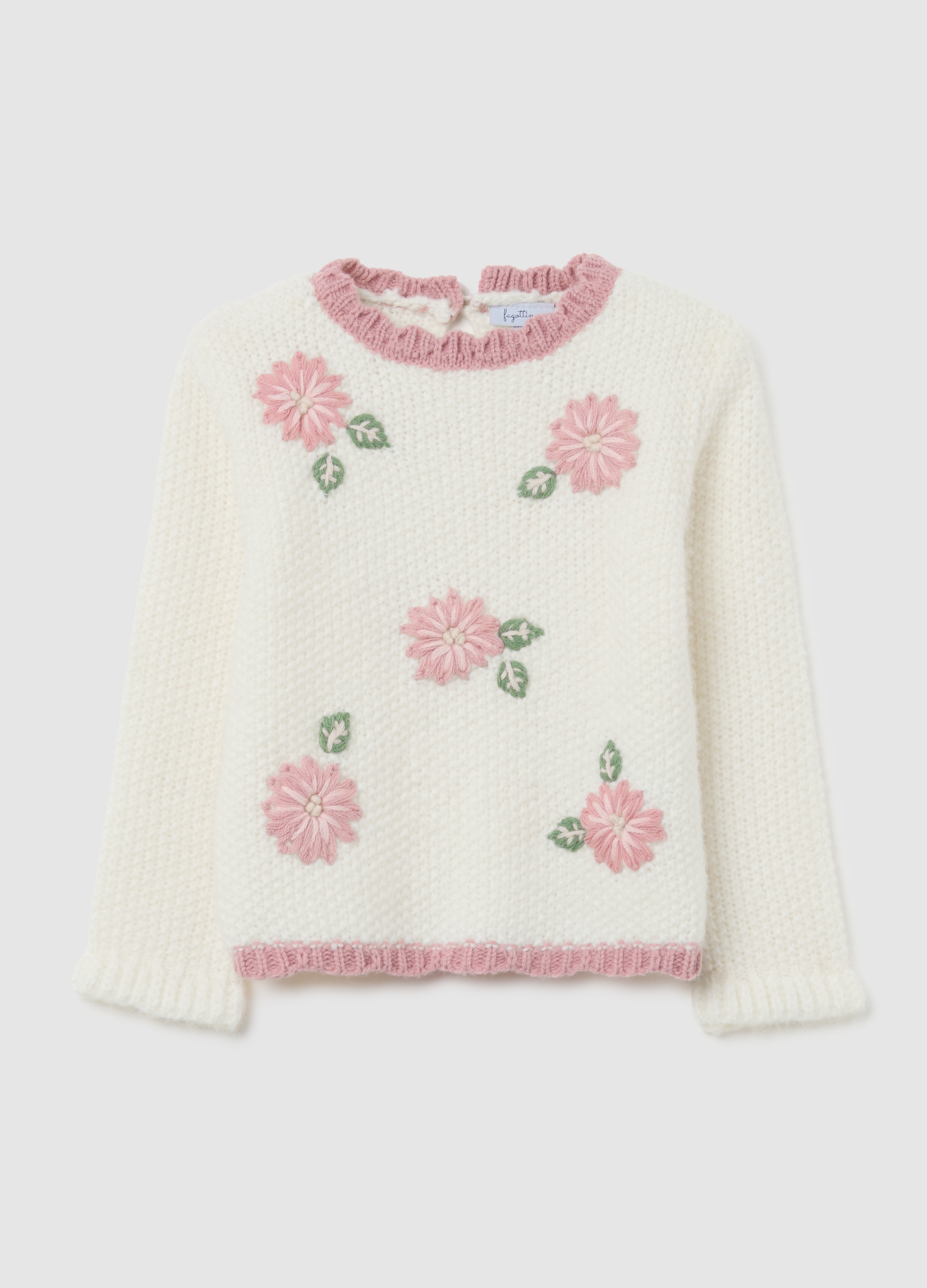 FAGOTTINO, Suéter Blanco De Niñas Ajuste Regular Con Bordados, Niña, Blanco crema, Talla: 24-30