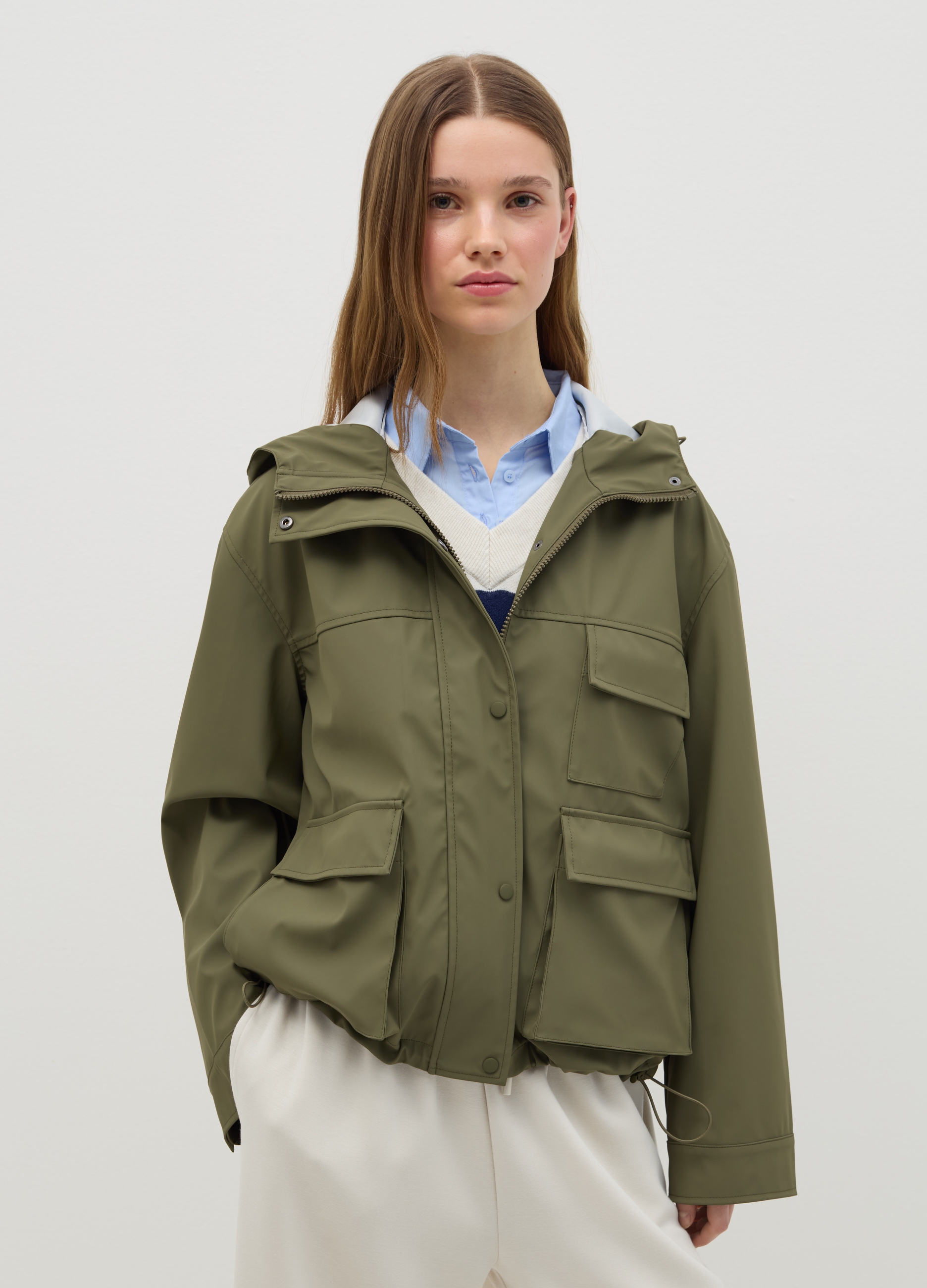 OVS, Parka Corto Con Cappuccio E Coulisse, Donna, Verde, Taglia: XS