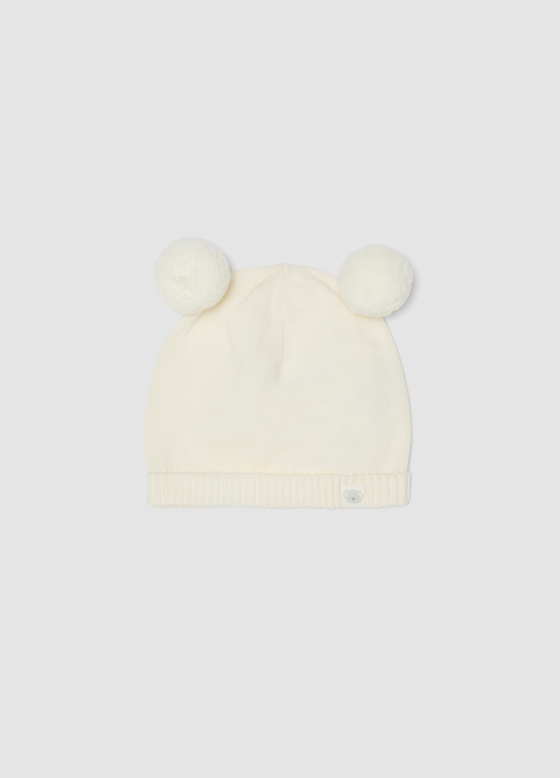 FAGOTTINO, Cappello Bianco In Puro Cotone Organico Lavorato A Maglia Con Pompon Per Neonati, Unisex, Bianco, Taglia: ONE SIZE