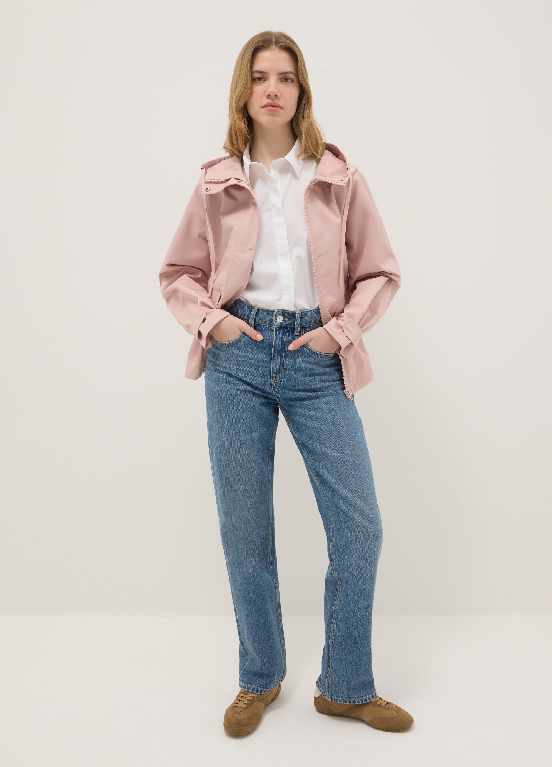 Chaqueta De Ajuste Regular En Mezcla De Algodón Rosa Con Cremallera Y Capucha, Mujer, Rosa pastel, Talla: L